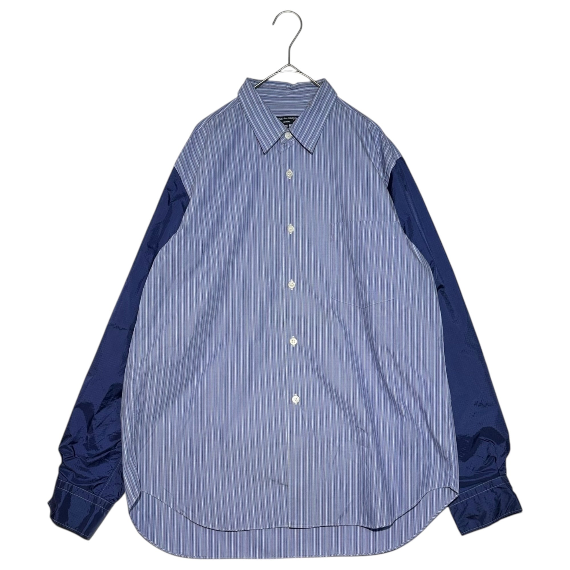 COMME des GARCONS HOMME(コムデギャルソンオム) 05SS Sleeve Nylon Switched Regular Collar L/S Shirt 袖 ナイロン切替 レギュラーカラー 長袖 シャツ HO-B006 M ライトブルー×ブルー AD2004 渡辺淳弥デザインシーズン JUNYA