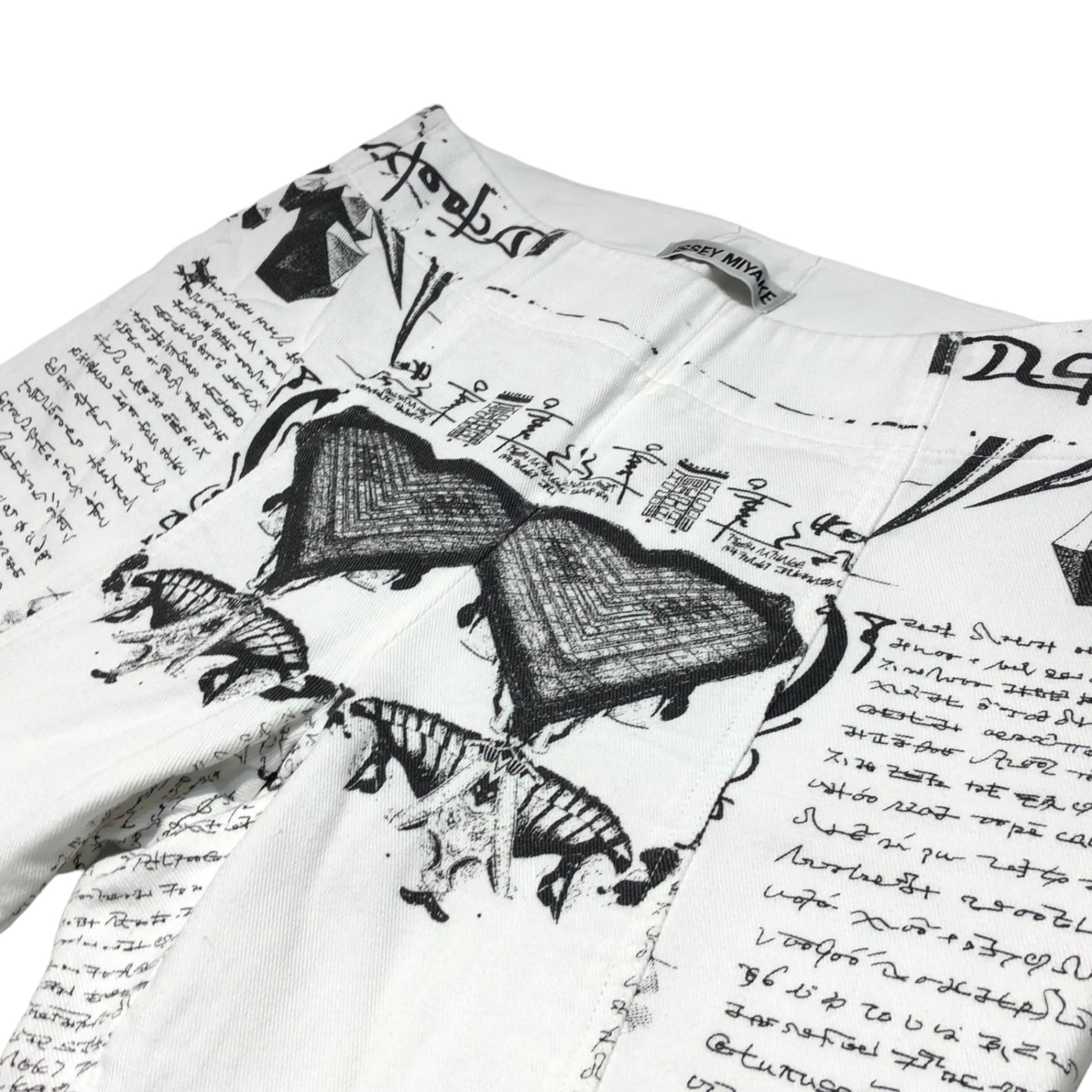 ISSEY MIYAKE(イッセイミヤケ) 93's polish message flare cropped pants/ポーランド語メッセージフレアクロップドパンツ IM31FF049 SIZE 2(M) ホワイト×ブラック