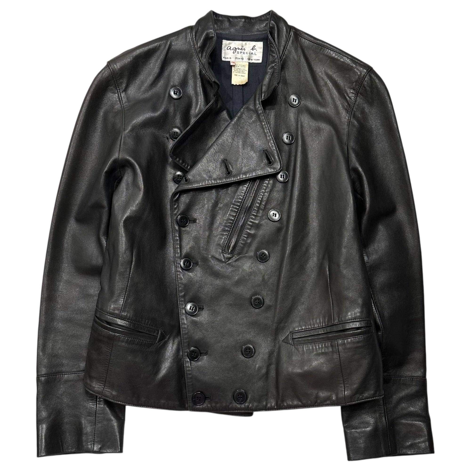 agnes b. SPECIAL(アニエスベー スペシャル) 90's All-Leather Napoleon Jacket 90年代 オールレザー ナポレオン ジャケット 38(M程度) ブラック
