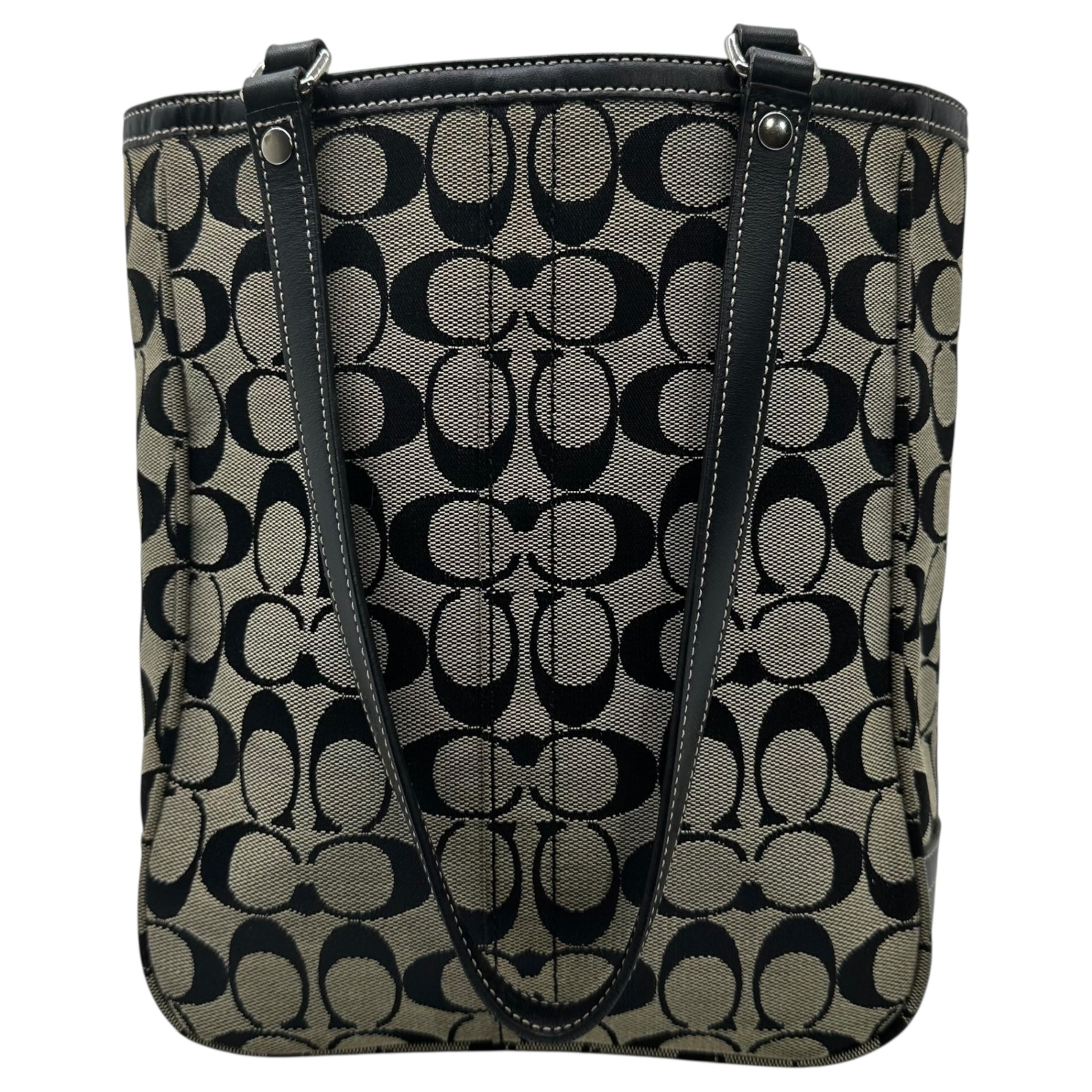 COACH(コーチ) Signature Canvas Leather Tote Bag シグネチャー キャンバス レザー トート バッグ 1464 グレー×ブラック 肩掛け ワンショルダー