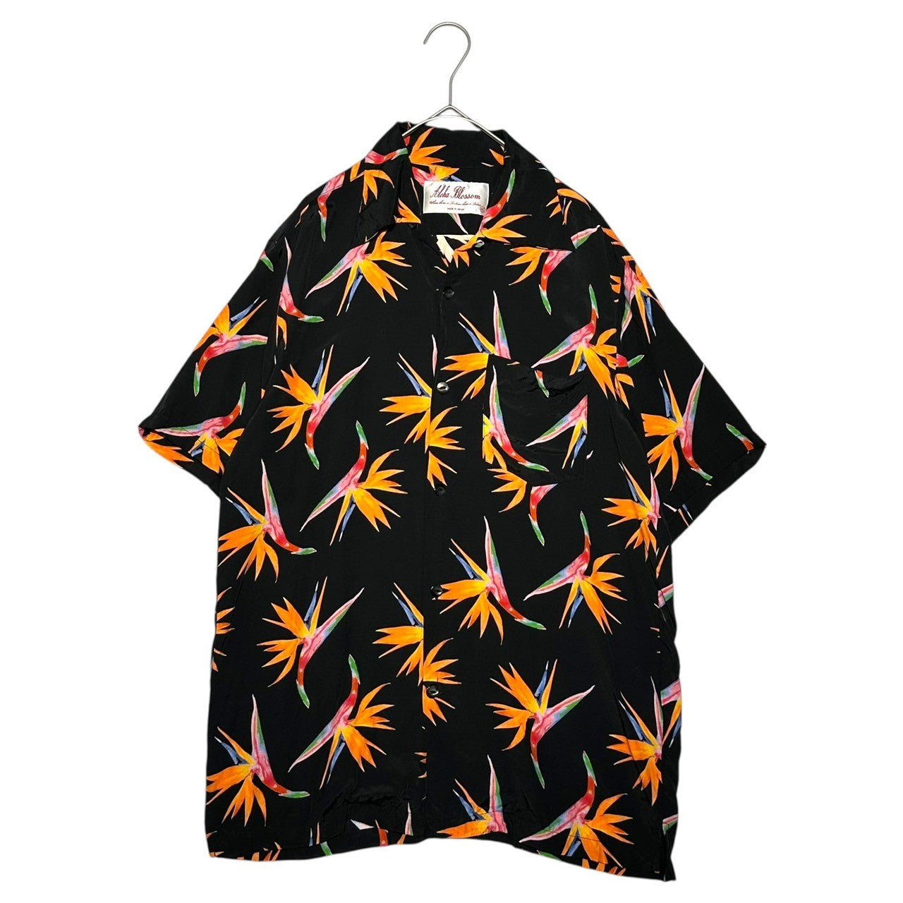 Aloha Blossom(アロハブロッサム) Bird of Paradise Flower Total Pattern Aloha Shirt 極楽鳥花 総柄 アロハシャツ 40(M) ブラック