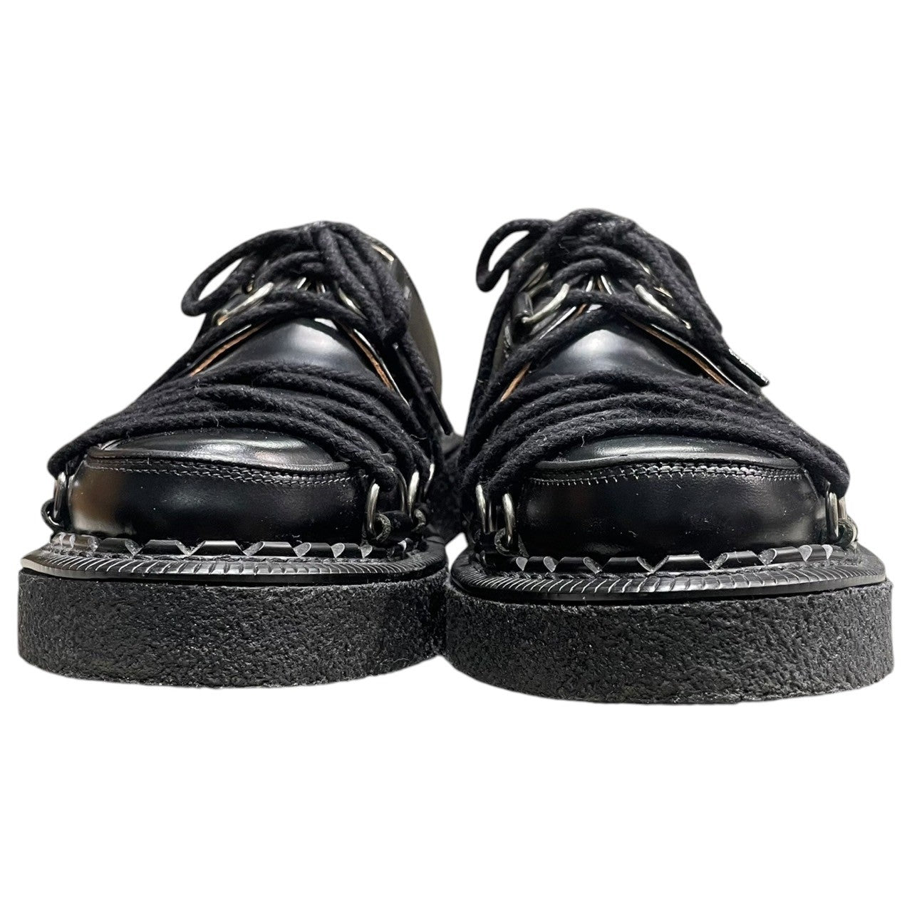 COMME des GARCONS HOMME PLUS × GEORGE COX(コムデギャルソンオムプリュス × ジョージコックス) 19AW D RING BUCKLE Bondage lace-up rubber sole leather shoes Dリング バックル ボンテージ レースアップ ラバーソール レザー シューズ PD-K122-001 UK7(26~26.5cm程度) ブラック 参考定価82,500円(税込) 箱付