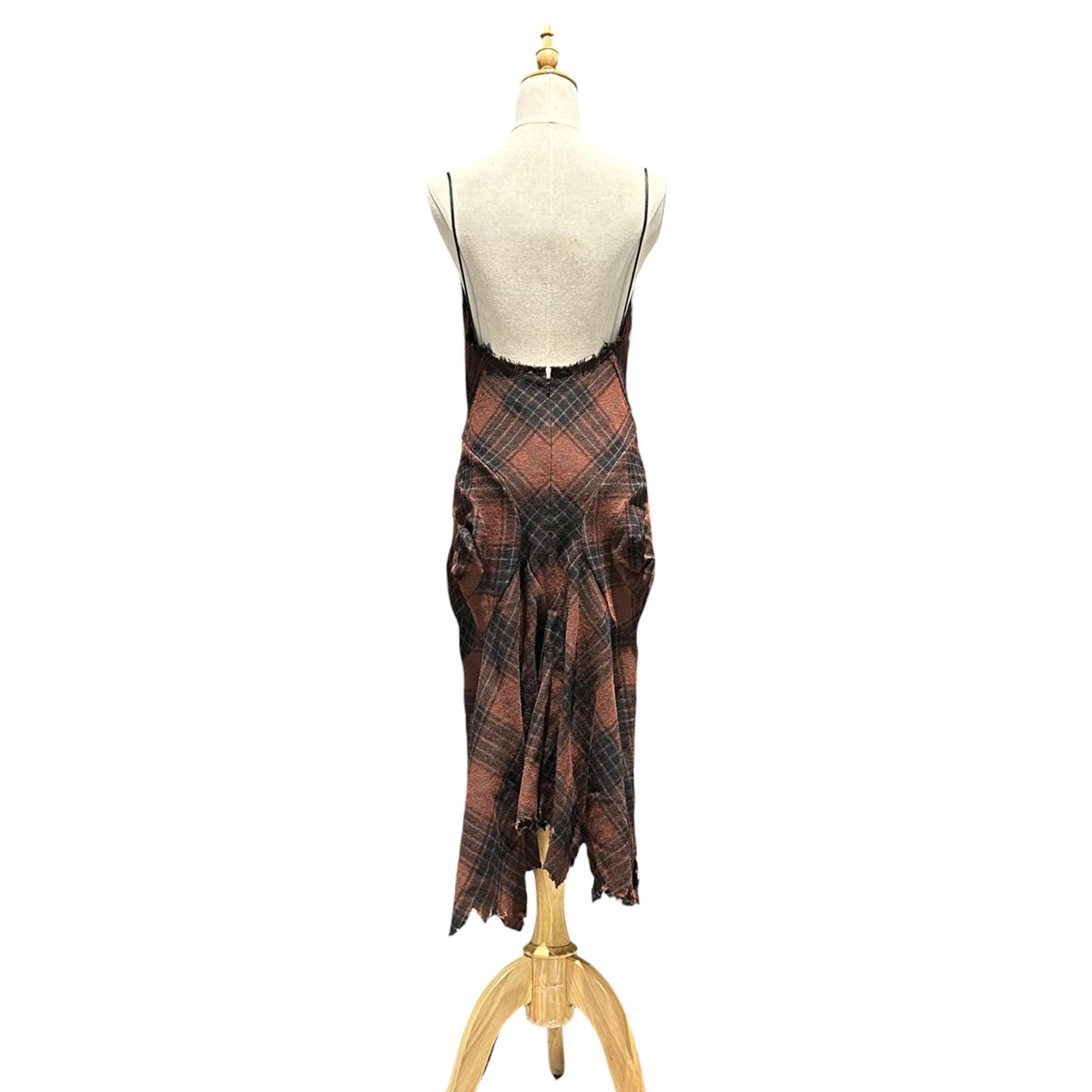 JUNYA WATANABE COMME des GARCONS(ジュンヤワタナベコムデギャルソン) 2002AW Raw-Edge Checkered Wool Camisole Dress 切りっ放し チェック ウール キャミソール ワンピース JG-O032 S ブラウン×ブラック AD2002 00s アーカイブ レザー
