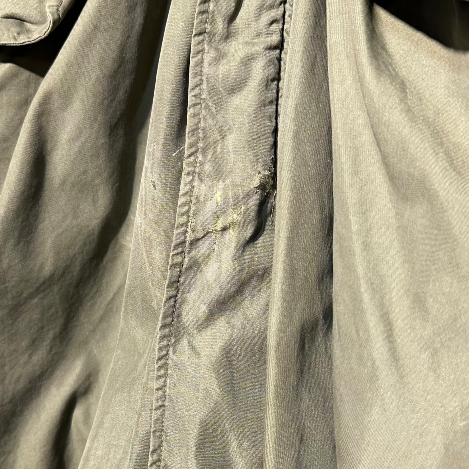 US ARMY(アメリカ軍) 50's Vintage Fishtail Mod Coat Field Parka 50年代 ヴィンテージ フィッシュ テール モッズ コート フィールド パーカー 55-P-4982-10 L セージグリーン ライナー、ファーフード後付け 本体50年代