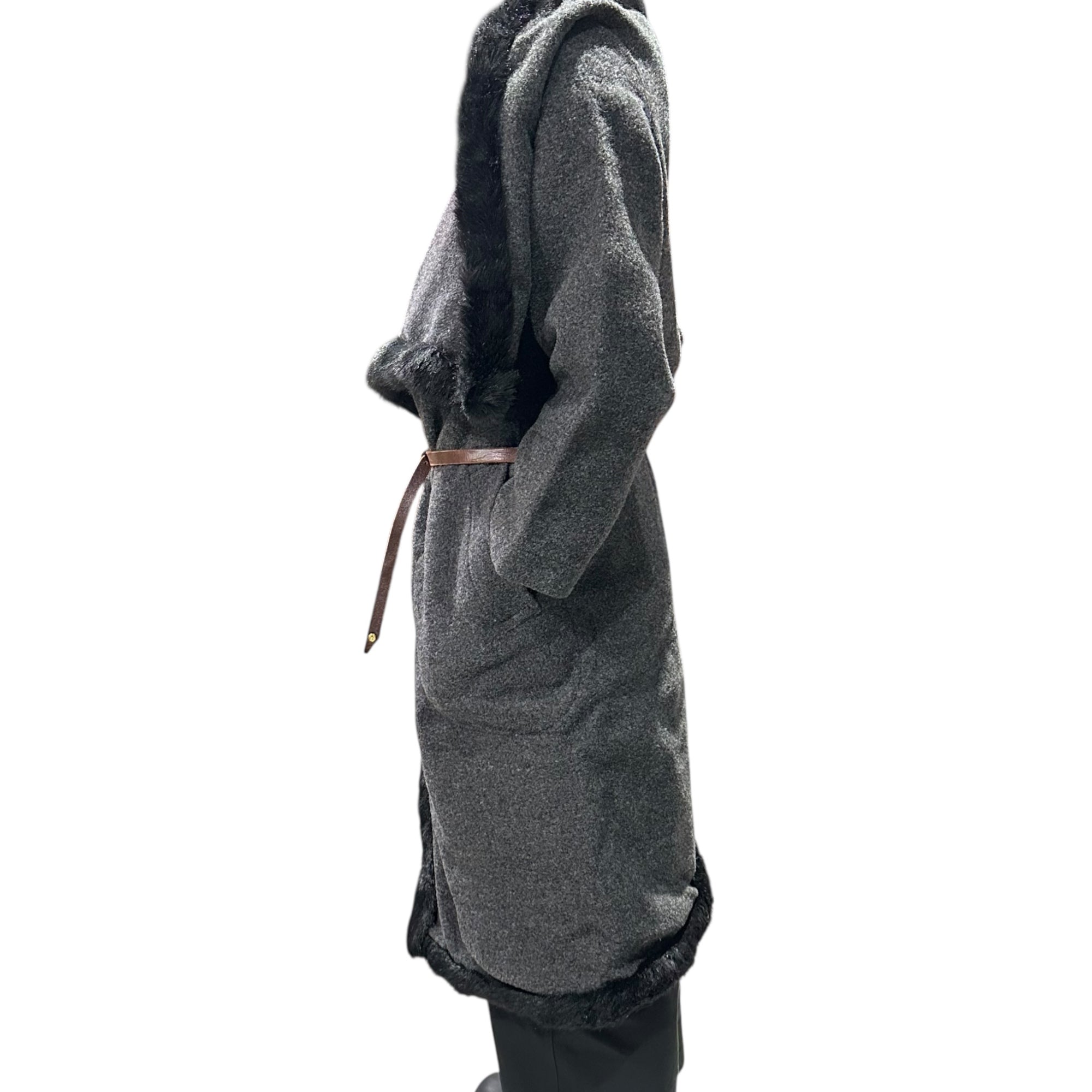 tricot COMME des GARCONS(トリココムデギャルソン) 99AW Vintage Eco-Fur Decorative Wool Long Gown Coat ヴィンテージ エコファー 装飾 ウール地 ロング ガウン コート 羽織 TC-070040 FREE グレー×ブラック AD1999