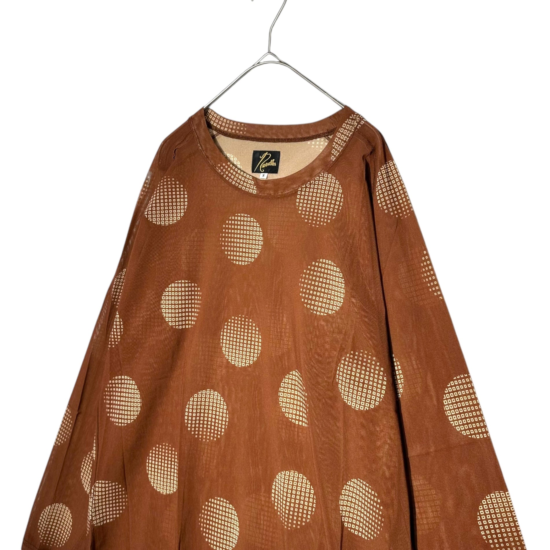 NEEDLES(ニードルズ) L/S U NECK TEE-Poly Mesh 長袖 Uネック Tシャツ メッシュ LQ259 S ブラウン シアー シースルー