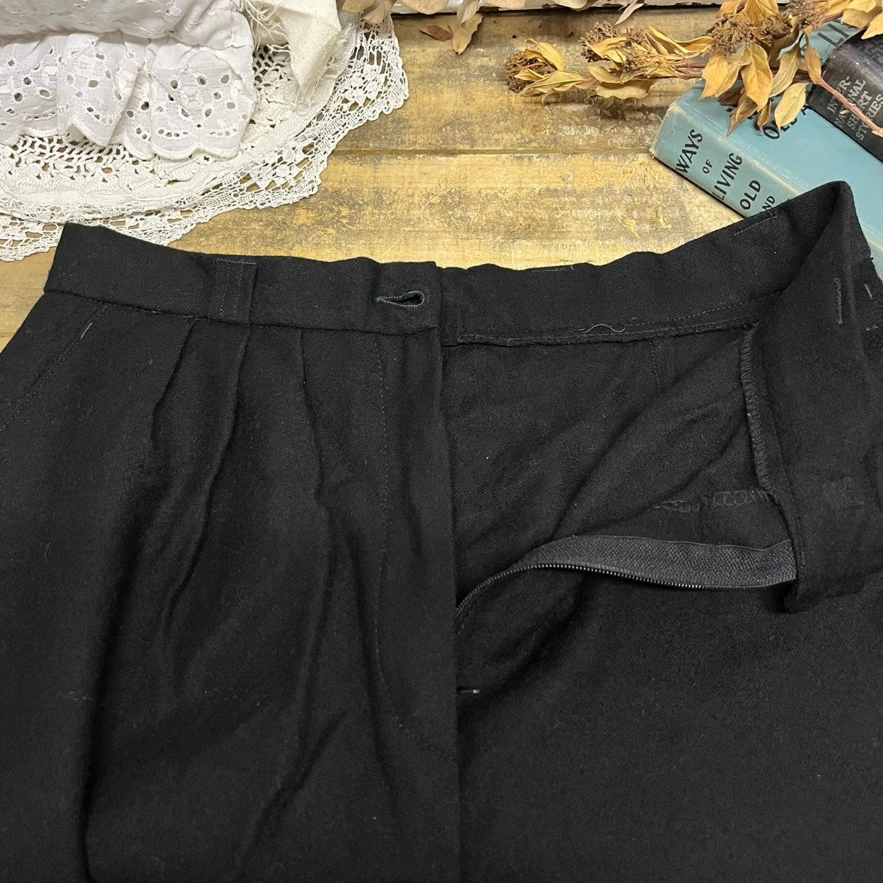 Euro Vintage(ヨーロッパヴィンテージ) the moon_70's wool tapered pants/ウールテーパードパンツ 44(Lサイズ程度) ブラック
