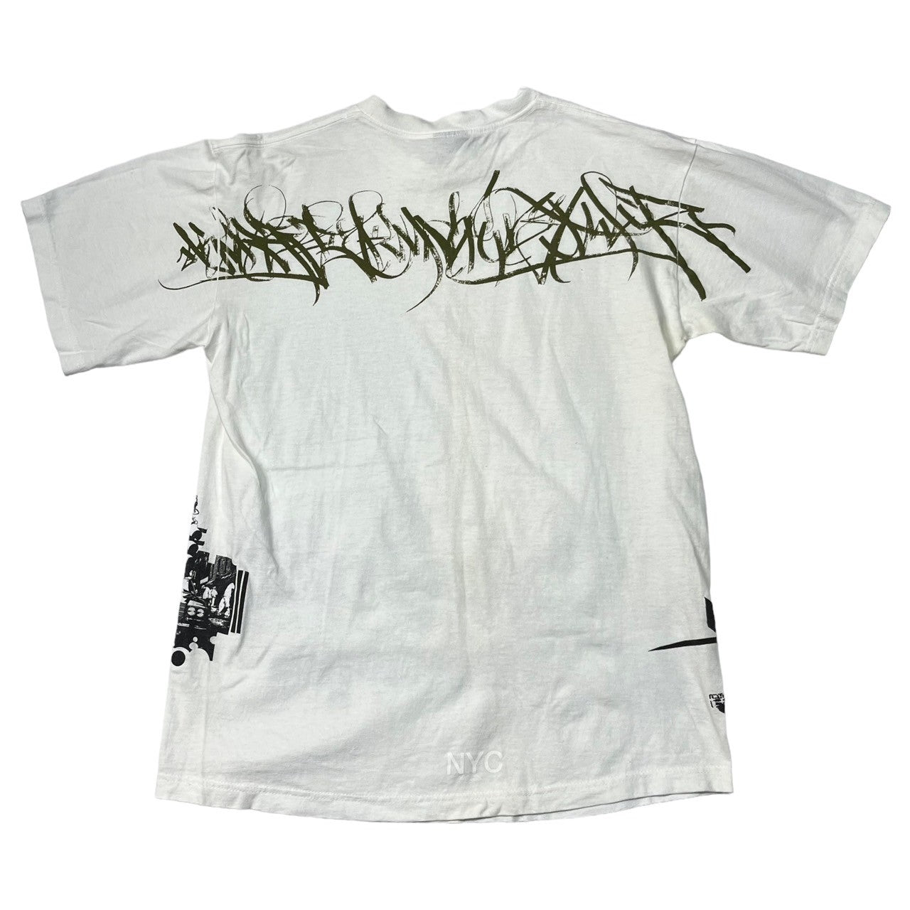 STUSSY(ステューシー) 90’s~00's landscape painting with cars 車 景色 Tシャツ 紺タグ SIZE M ホワイト×ブラック 90~00年代 OLD STUSSY