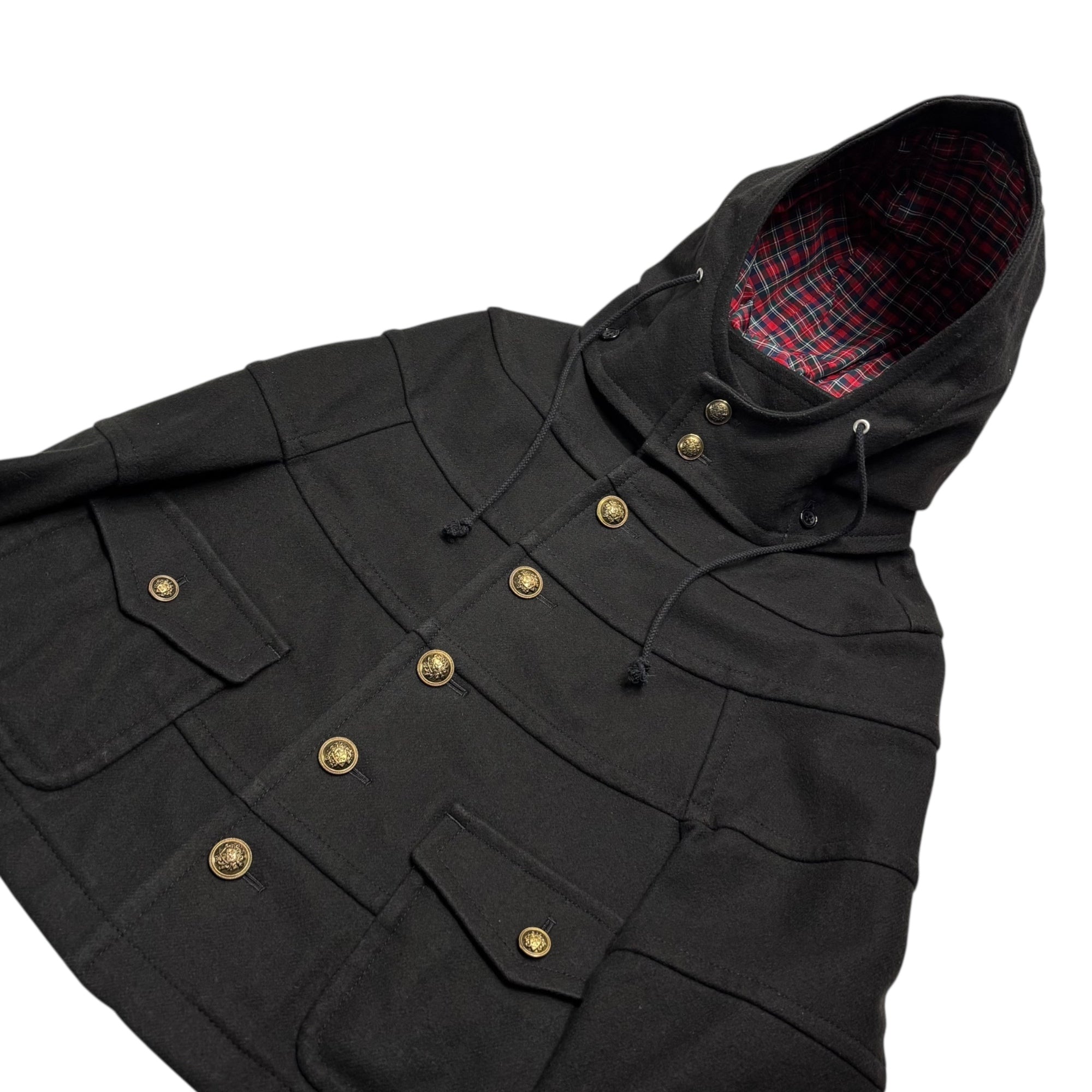 tricot COMME des GARCONS(トリココムデギャルソン) 11AW Inner Check Pattern Hooded Short Coat インナー チェック柄 フーデッド ショート コート TH-J017 M ブラック×レッド AD2011