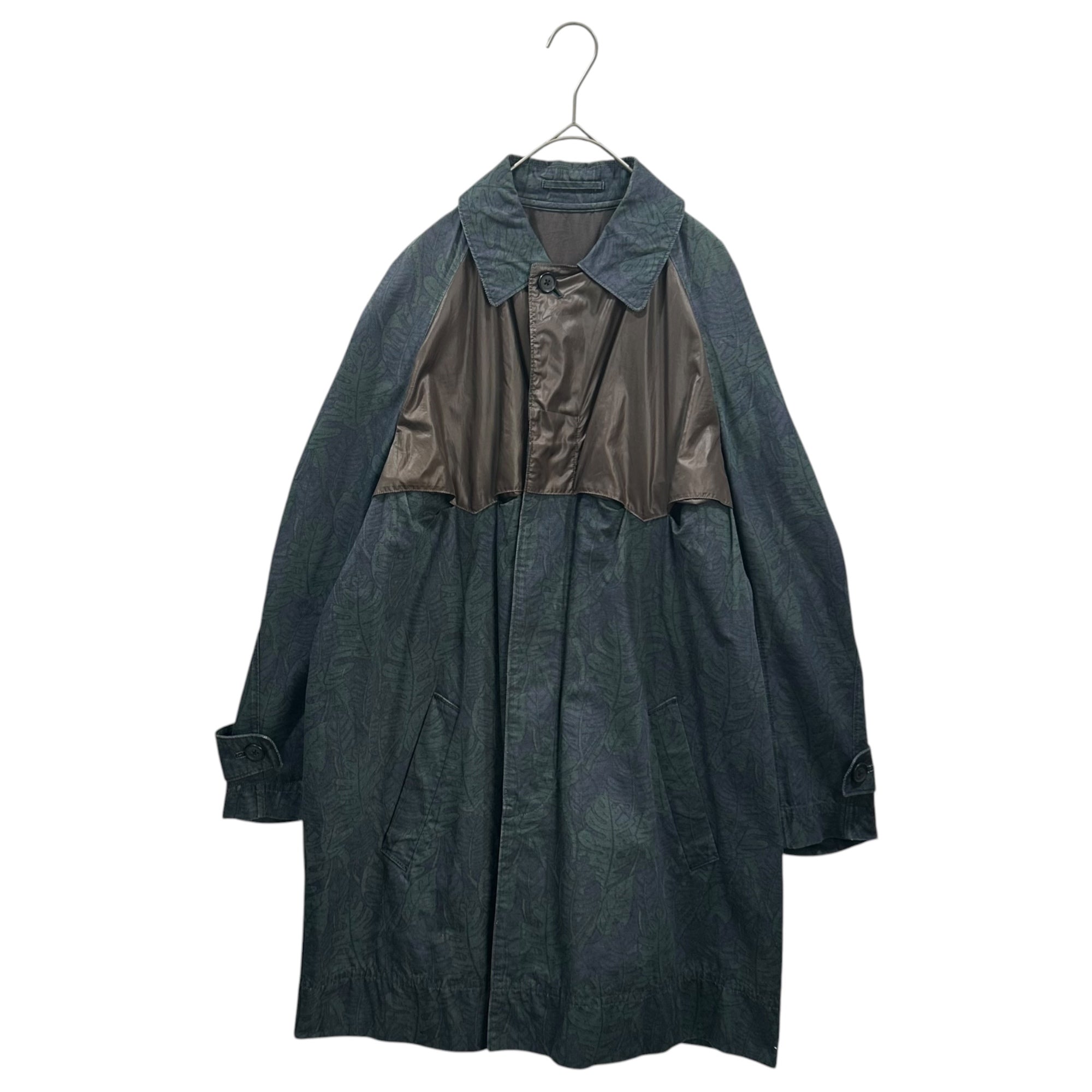 kolor(カラー) 14SS C/L Stand-Collar Coat コットン リネン 切替 総柄 ステンカラー コート 14SCM-C05106 1 グリーン×ネイビー×ブラウン