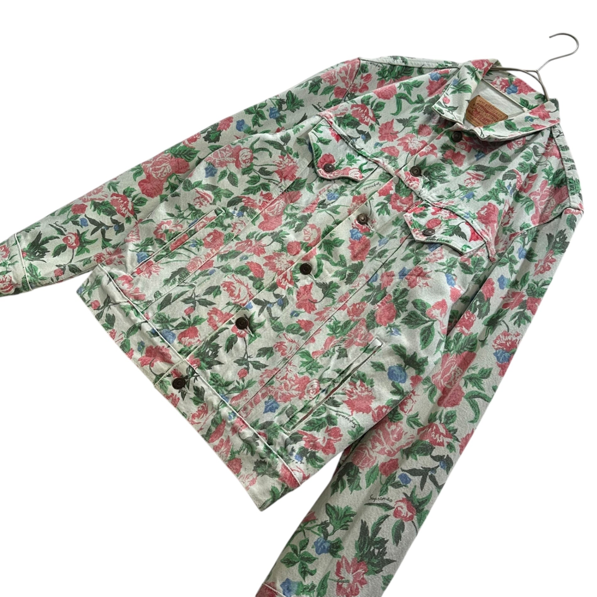 Supreme × Levi's(シュプリーム × リーバイス) 16SS Roses Trucker Jacket ローズ デニムトラッカージャケット PC9-24860-0003 L ライトインディゴ×ピンク×グリーン