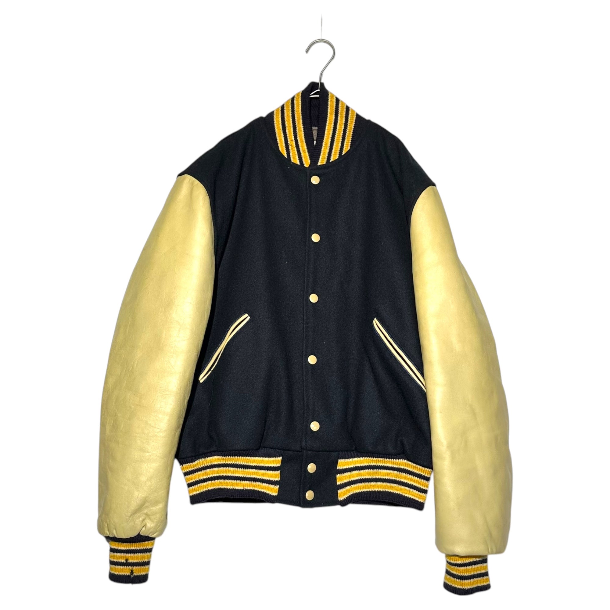 CATCH BALL(キャッチボール) 80's USA made Stadium Jacket スタジアム ジャケット 42(L程度) ネイビー×ベージュ 80年代 ヴィンテージ 古着 スタジャン ブルゾン レザー袖 ウール USA製