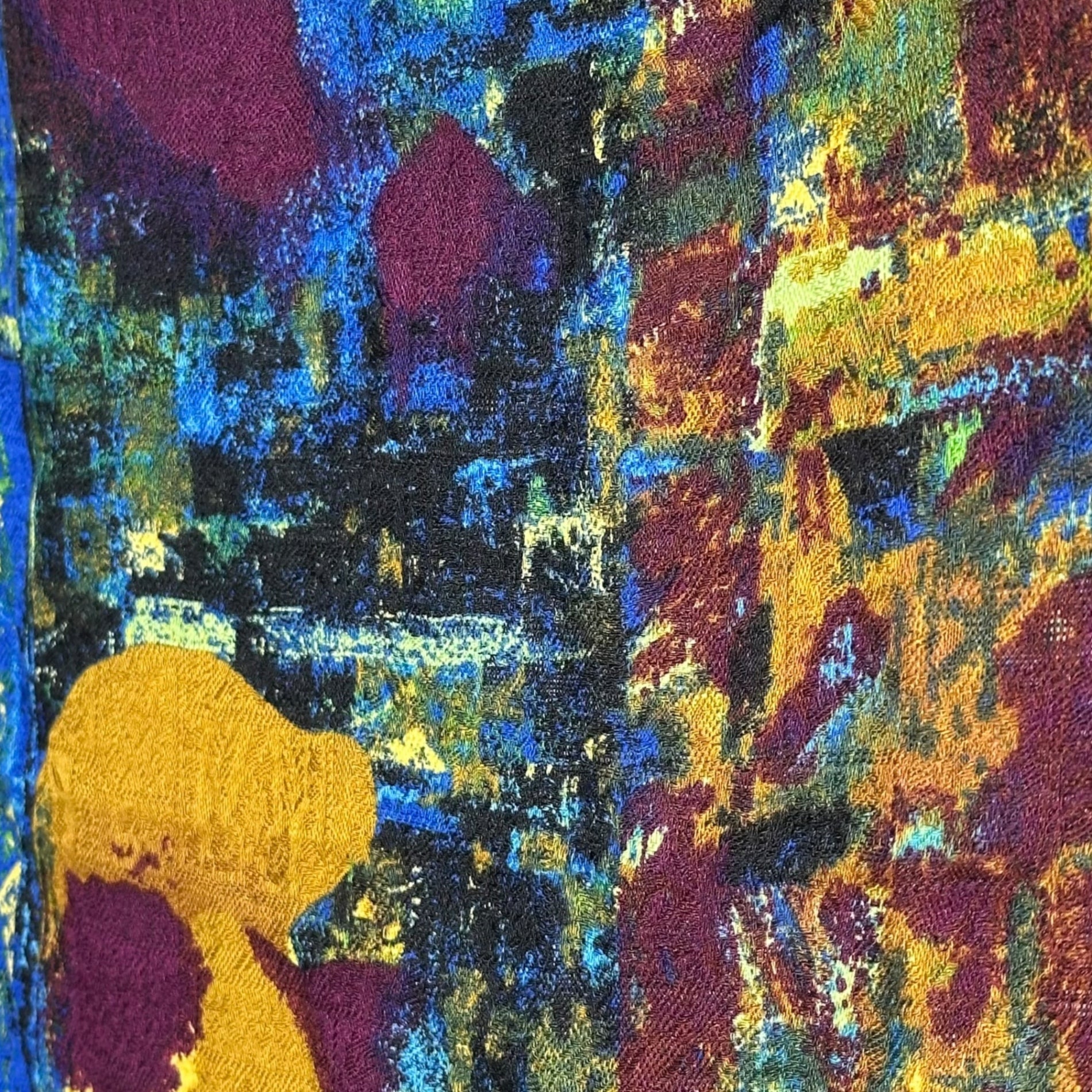 KENZO(ケンゾー) 90's Oil Painting Art Graphic Stole 油絵 アート グラフィック ウール シルク ストール ブルー 大判 スカーフ