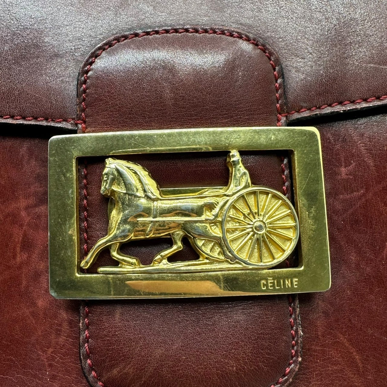 CELINE(セリーヌ) Vintage carriage metal leather shoulder bag ヴィンテージ 馬車金具 レザー ショルダー バッグ ボルドー OLD オールド 金 本革