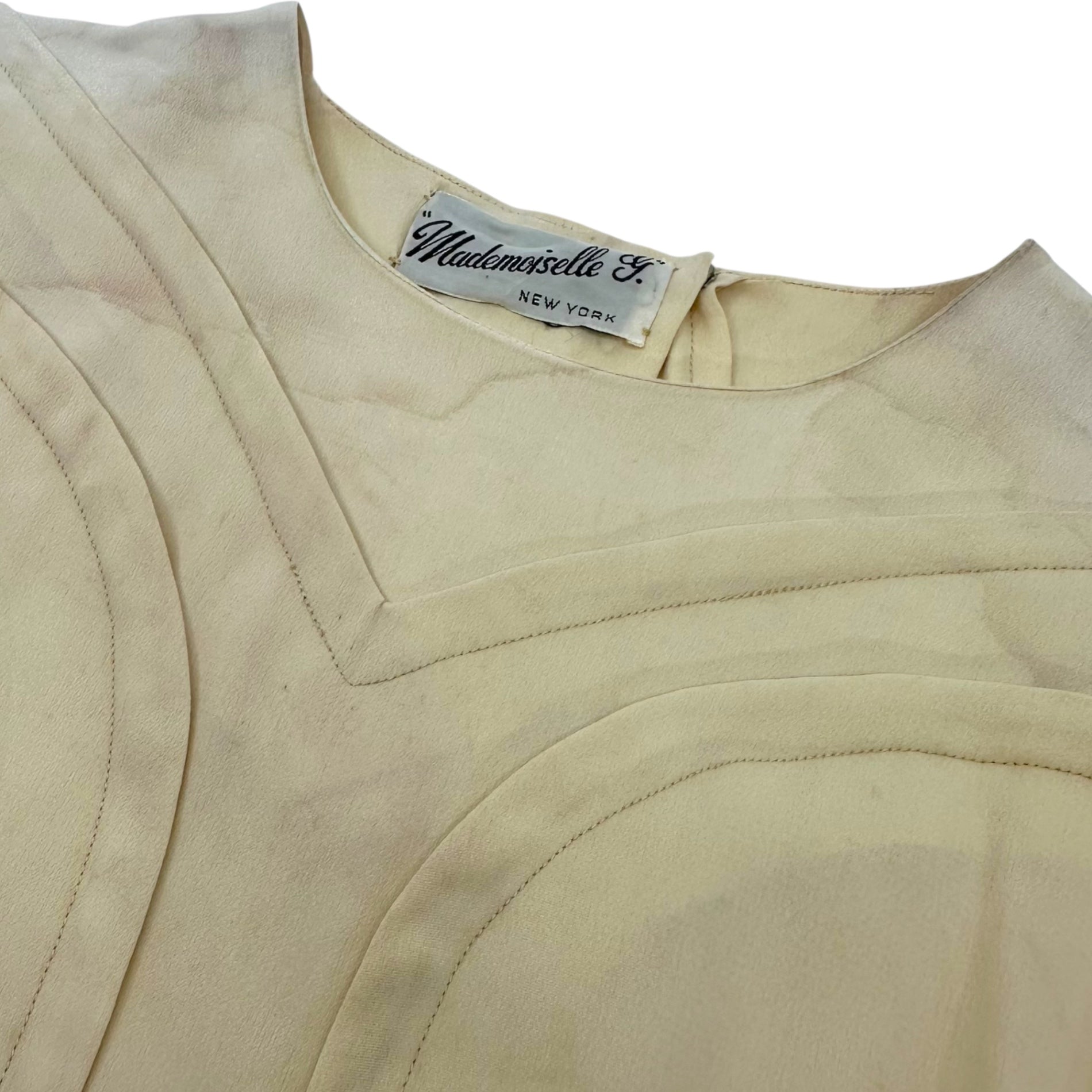 VINTAGE(ヴィンテージ) front design blouse デザインカットソー 後ろボタン 表記無し(Mサイズ程度) ベージュ / 小穴有