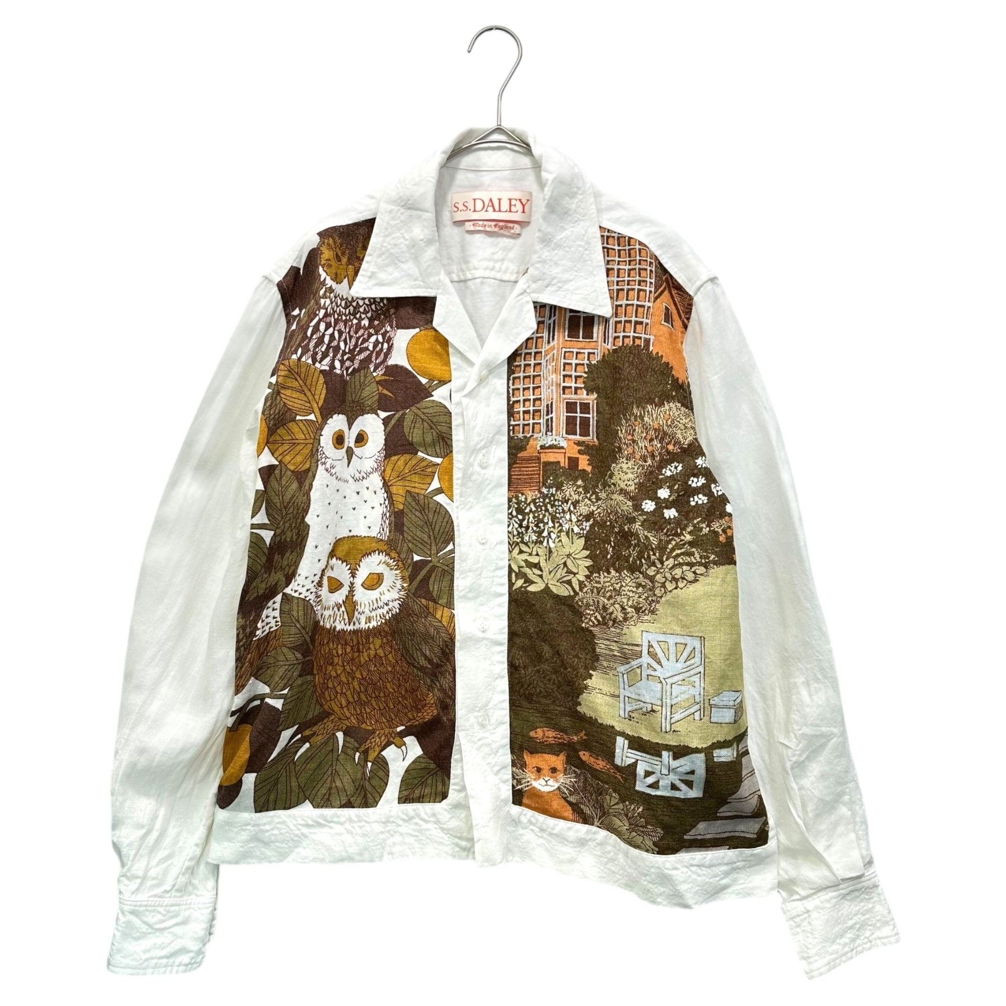 S.S.DALEY(エスエスデイリー) Front Painting Design L/S Open-Collar Shirt Jacket フロント 絵画 デザイン 長袖 オープンカラー シャツ ジャケット XS ホワイト×ブラウン UK MADE ドーバーストリートマーケット取扱