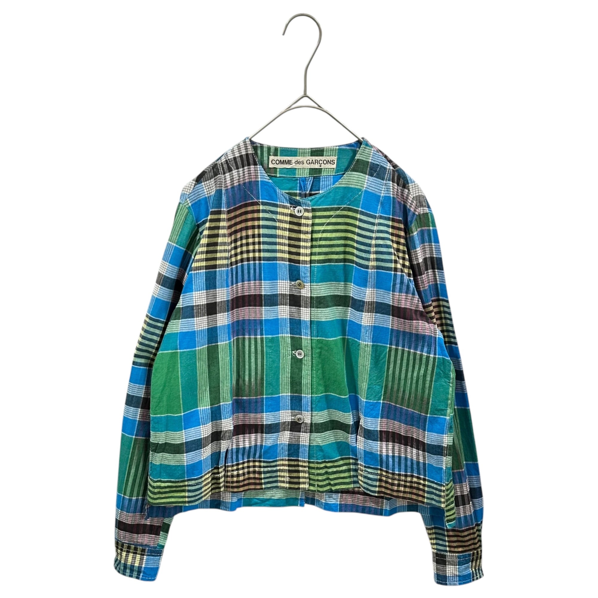 COMME des GARCONS(コムデギャルソン) 1980's Cotton Check Blouse コットン チェック ブラウス J02010Z FREE ブルー×グリーン×イエロー AD表記無 80s アーカイブ