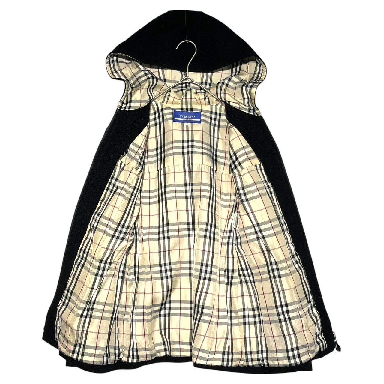 BURBERRY BLUE LABEL(バーバリーブルーレーベル) Nova Check lined hooded wool jacket ノバチェック ライニング フーデット ウール ジャケット FCF21-533 38(M程度) ブラック ロゴ 刺繍