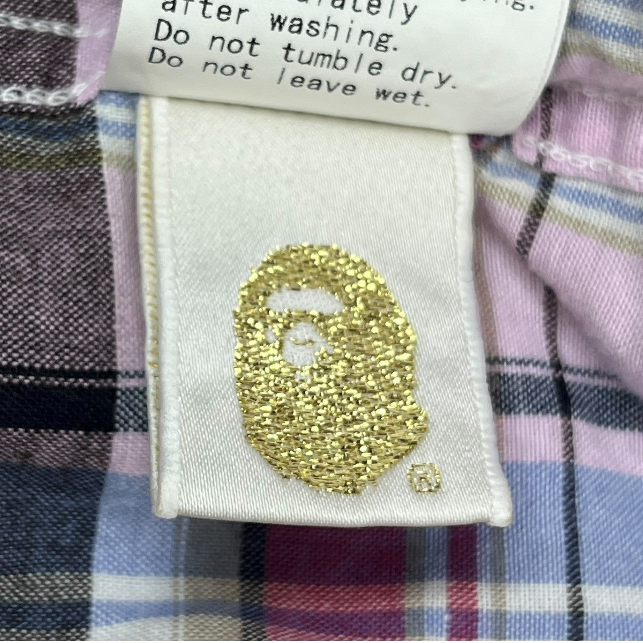 A BATHING APE(アベイシングエイプ) 00's One point logo check S/S shirt ワンポイントロゴ 半袖 シャツ XL ピンク×ブラウン
