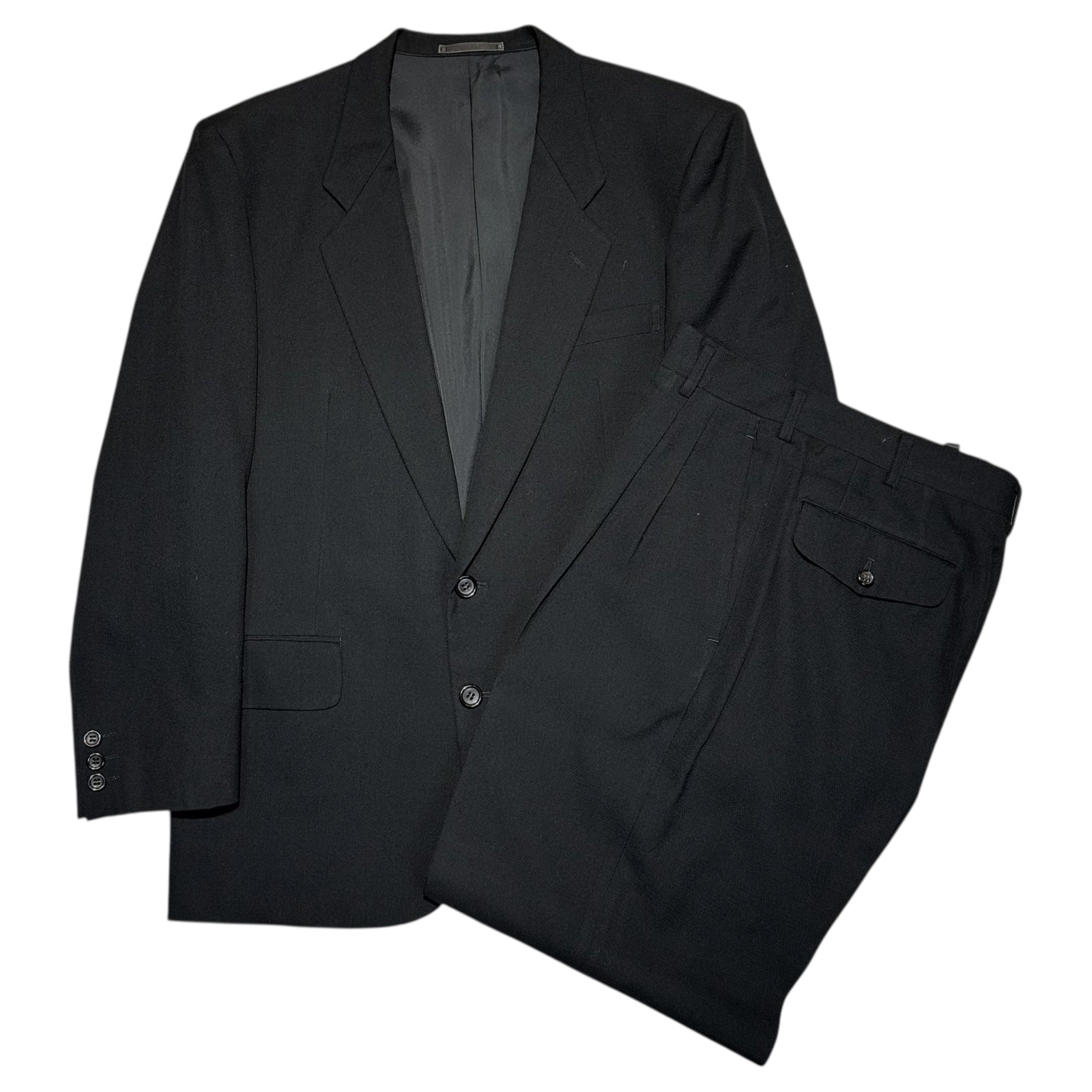 COMME des GARCONS HOMME(コムデギャルソンオム) 80's Wool 2-Piece Suit Set 本人期 ウール 2B セットアップ スーツ HS-05043 S ブラック 80年代 川久保玲 アーカイブ テーラード ジャケット 2タック スラックス