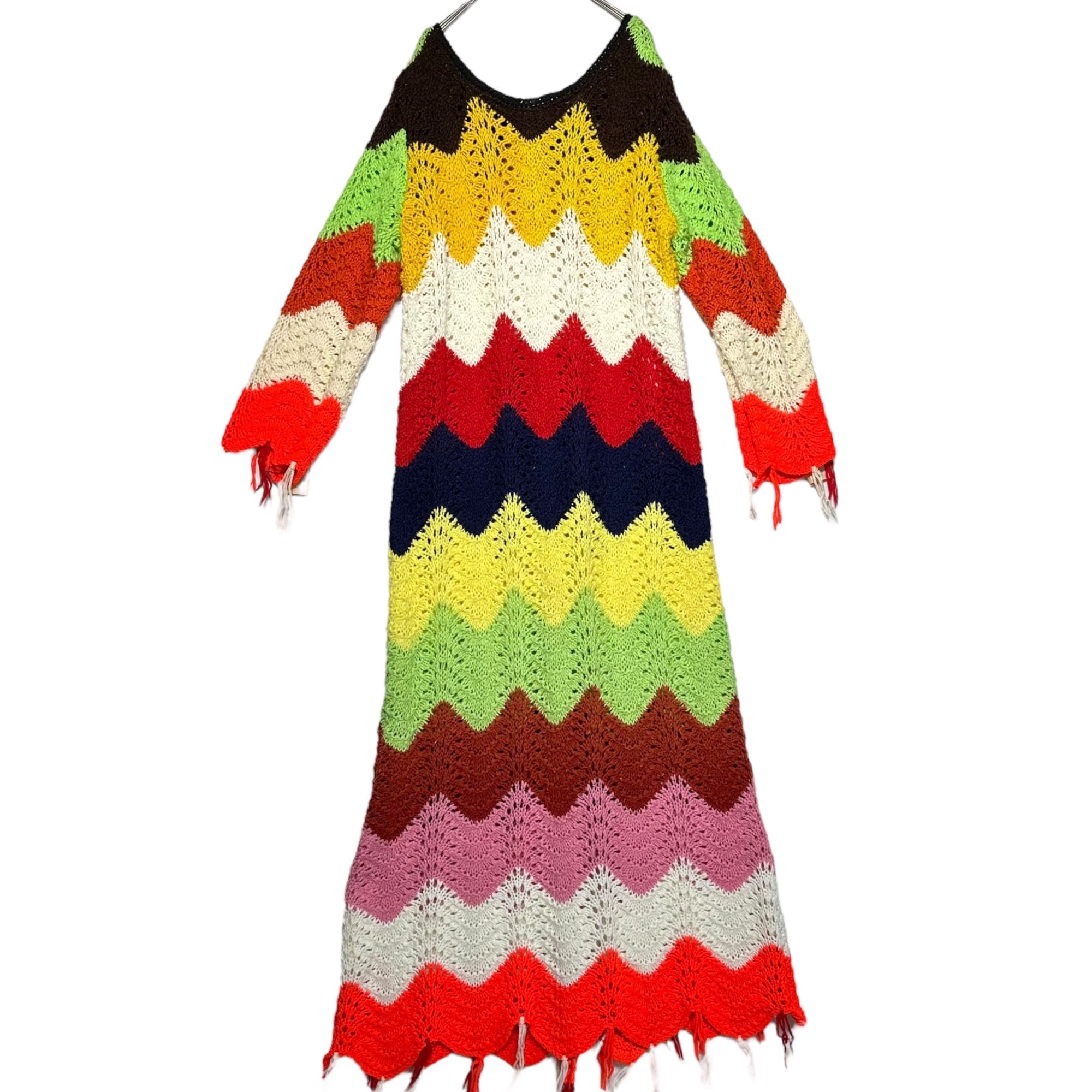 US VINTAGE(アメリカヴィンテージ) 70's Vintage Crochet Knit Dress ヴィンテージ クロシェ マキシ ワンピース FREE マルチカラー 推定70年代 ロング