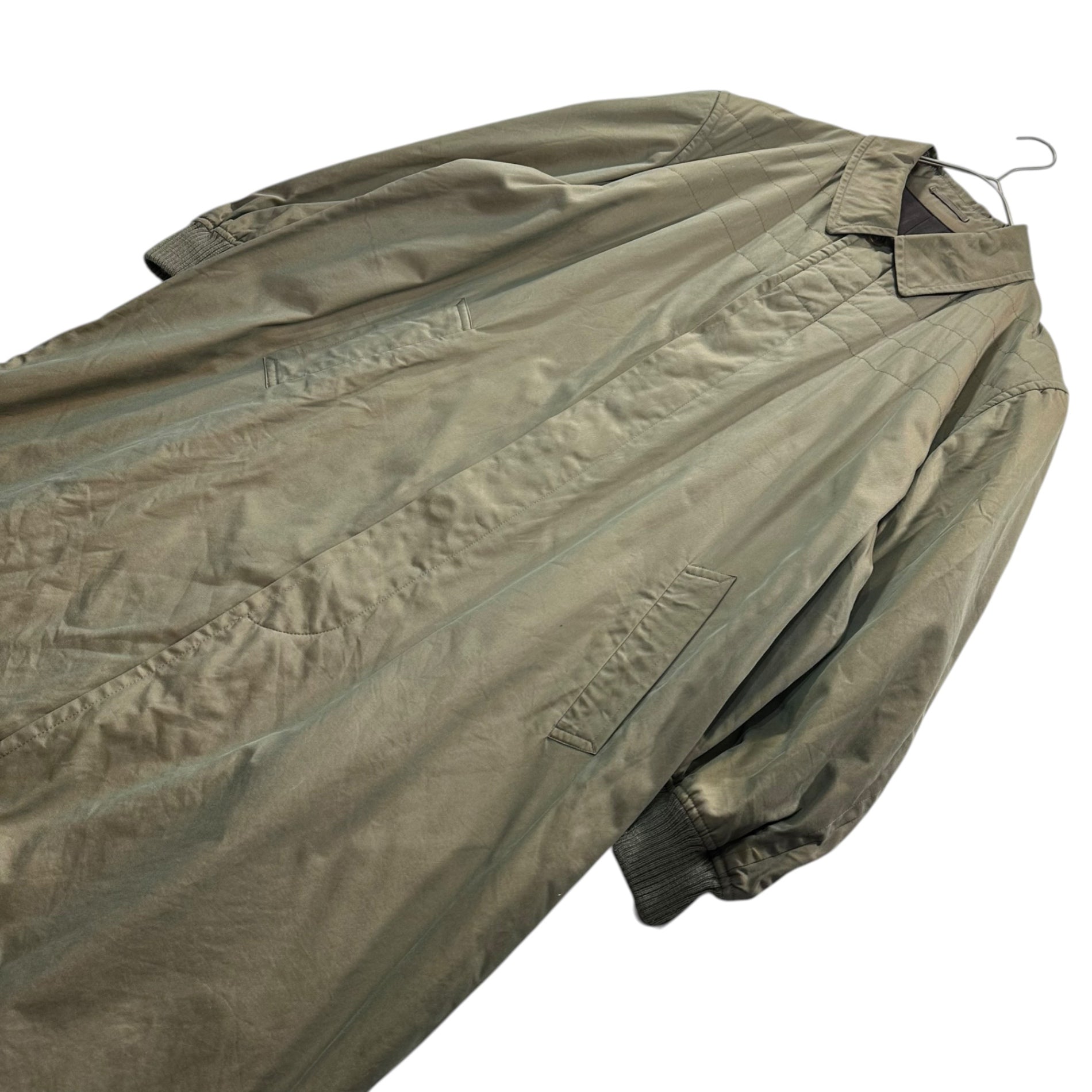 COMME des GARCONS HOMME(コムデギャルソンオム) 80's Top-Sewn Quilted Long Trench Coat in Iridescent Colors 80年代 上身頃 キルティング 玉虫 ロング トレンチコート HC-050060 M カーキ AD表記無 川久保玲 本人期 ヴィンテージ 稀少アイテム