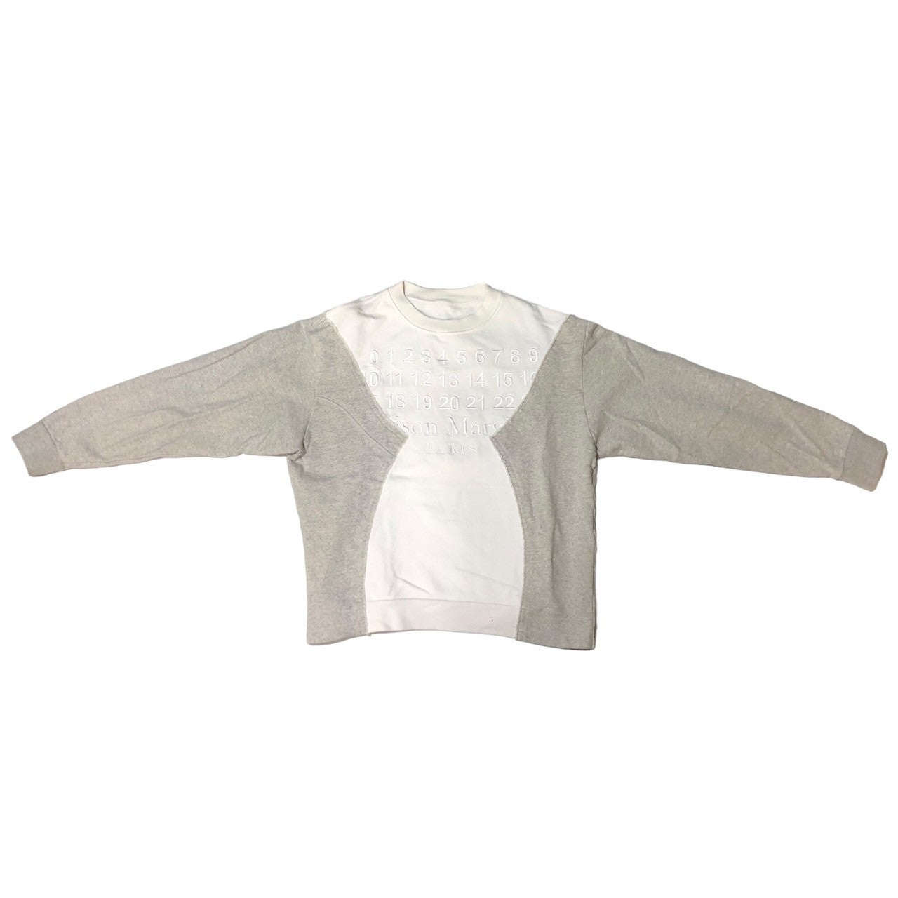MAISON MARGIELA(メゾンマルジェラ) 20AW Reconstructed Calendar Sweatshirt 再構築 カレンダー 刺繍 ロゴ スウェット ドッキング S50GU0129 46(M程度) ホワイト×グレー
