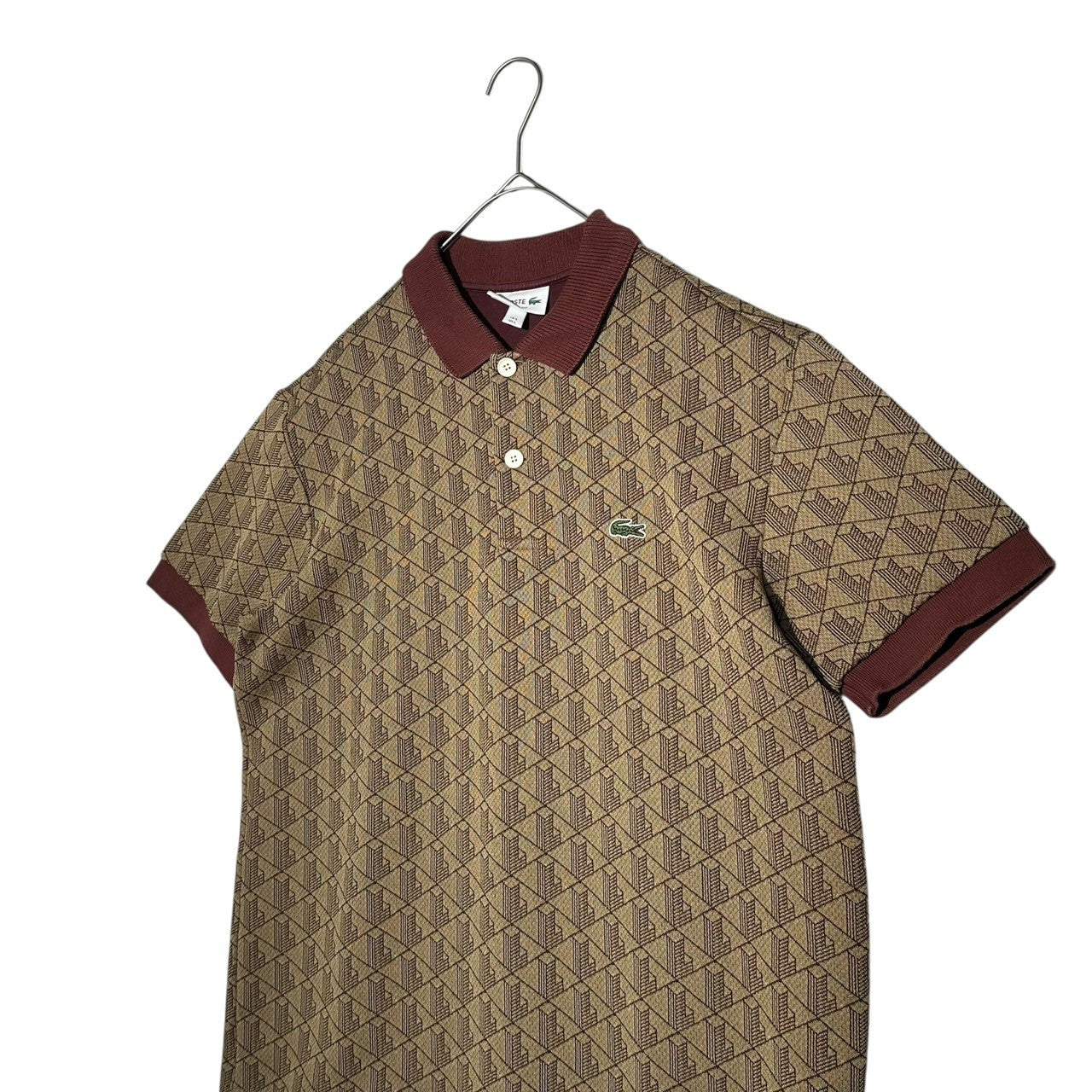 LACOSTE(ラコステ) Monogram Jacquard Polo Shirt モノグラム ジャカード ポロシャツ DH0073-10 S ブラウン 参考定価19,800円