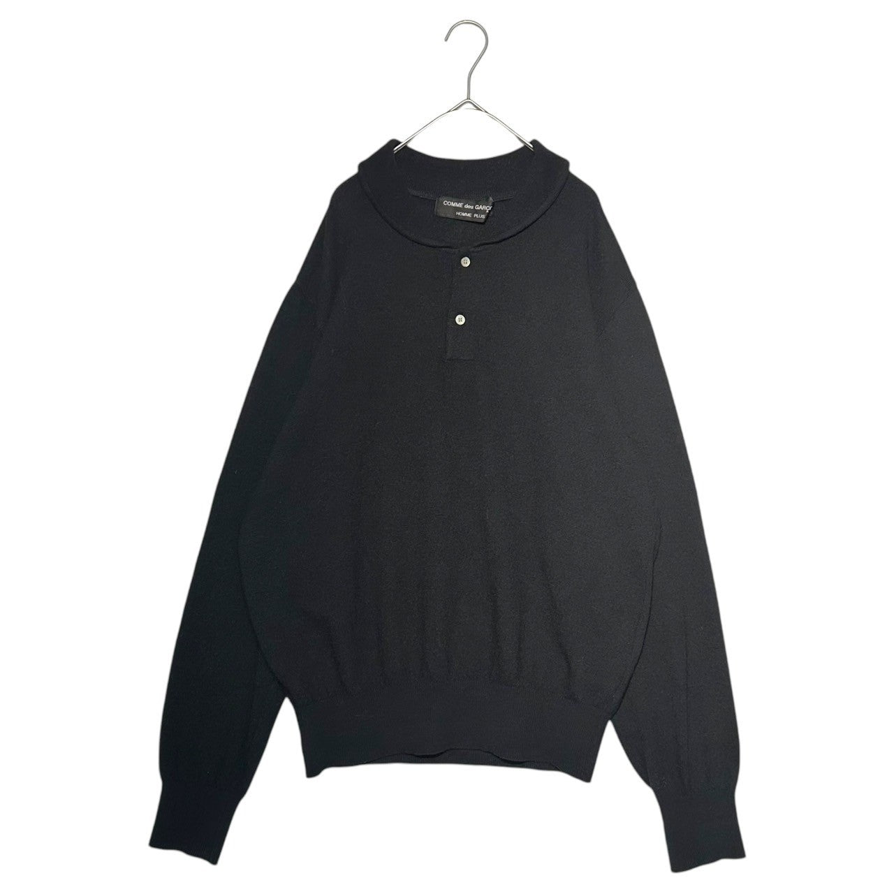 COMME des GARCONS HOMME PLUS(コムデギャルソンオムプリュス) 80's Vintage Long Sleeve Wool Knit Polo Shirt 80年代 ヴィンテージ ロングスリーブ ウール ニット ポロシャツ PN-050060 FREE ブラック AD1989 川久保玲 本人期