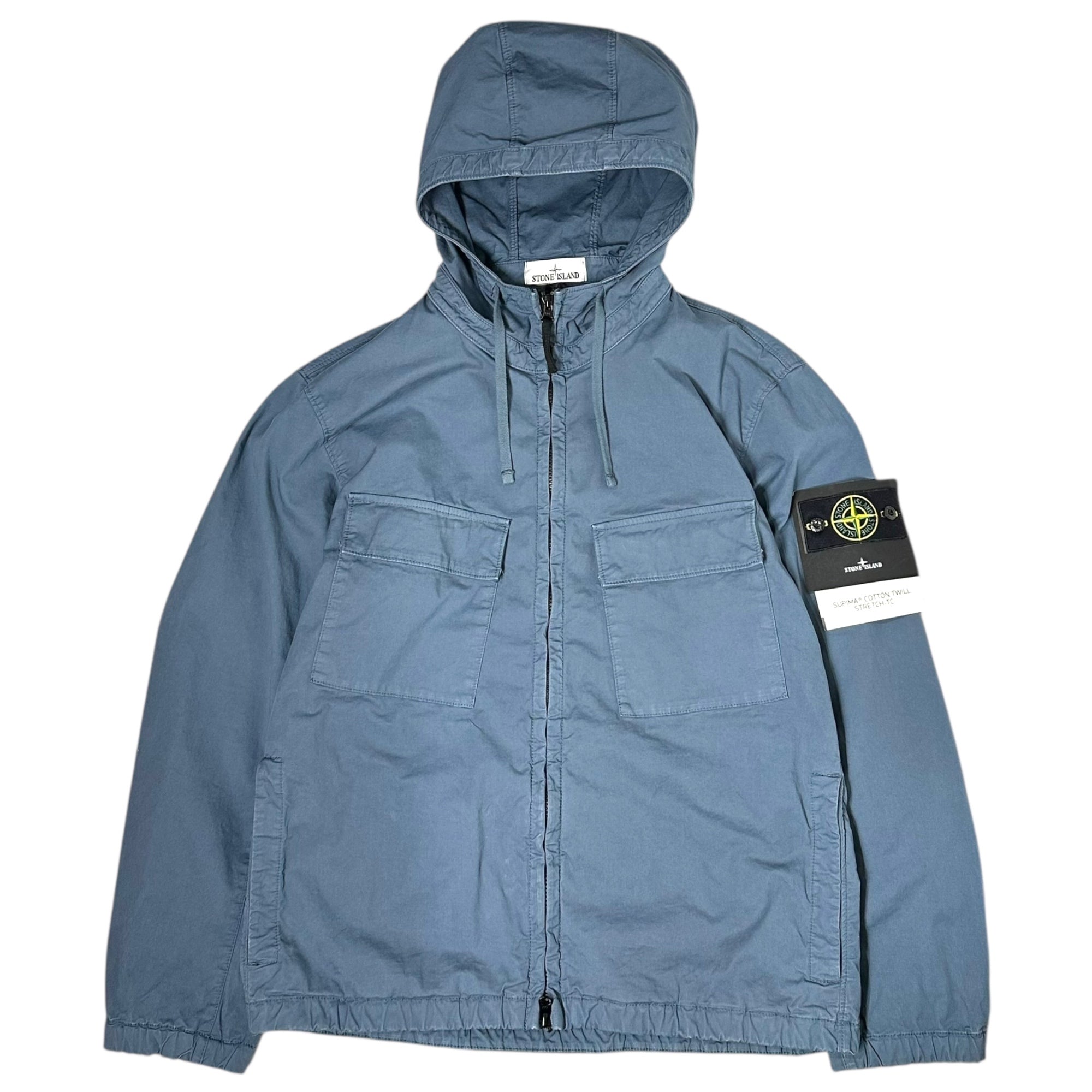 STONE ISLAND(ストーンアイランド) 24SS Supima Cotton Twill Stretch-TC Hooded Jacket スーピマ コットン ツイル ストレッチ TC フーデッド ジャケット 801542610 L ブルー マウンテンパーカー
