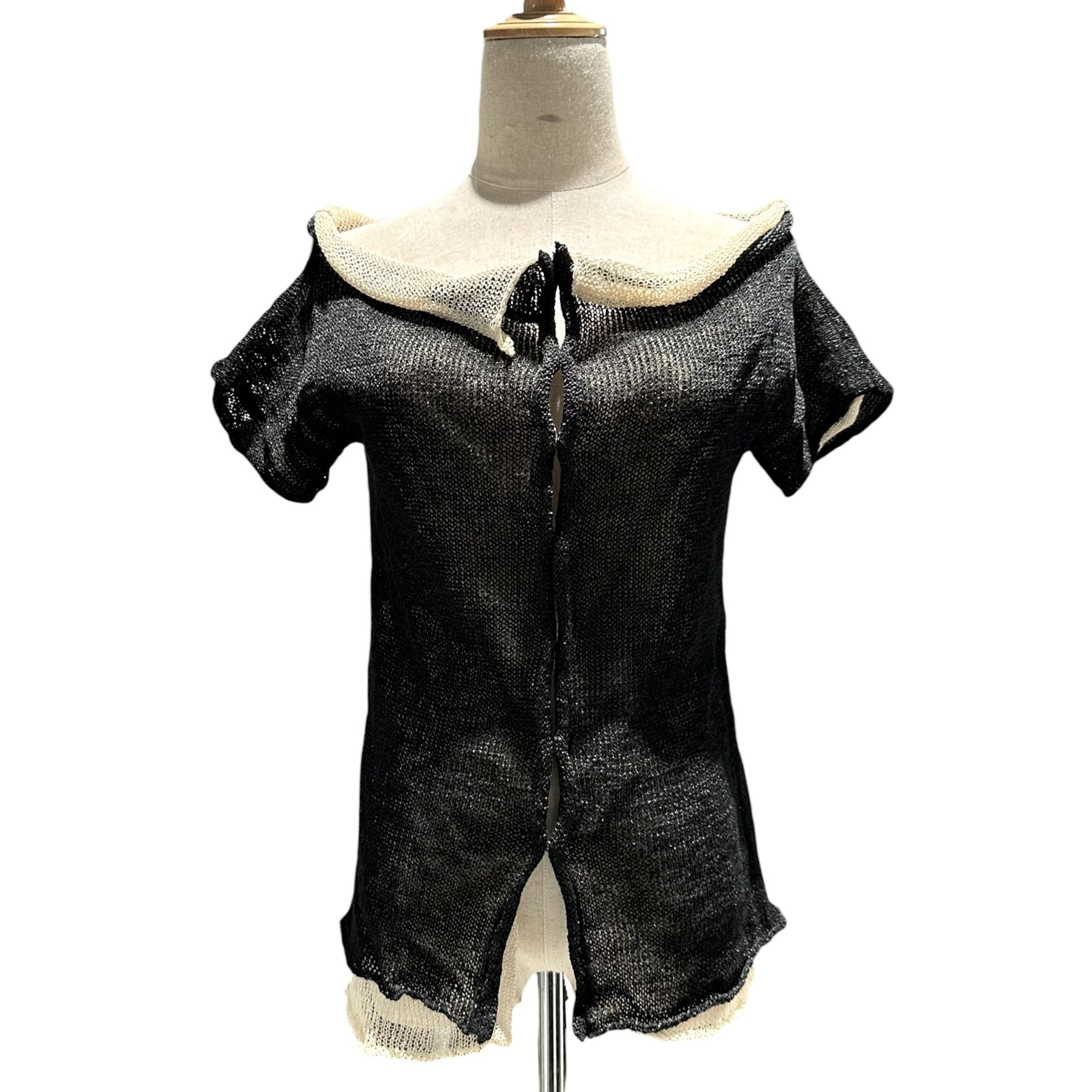 Y's(ワイズ) Cotton Linen Layered Mesh Blouse コットン リネン レイヤード メッシュ ブラウス YC-K18-854 3 ブラック×アイボリー ノースリーブ