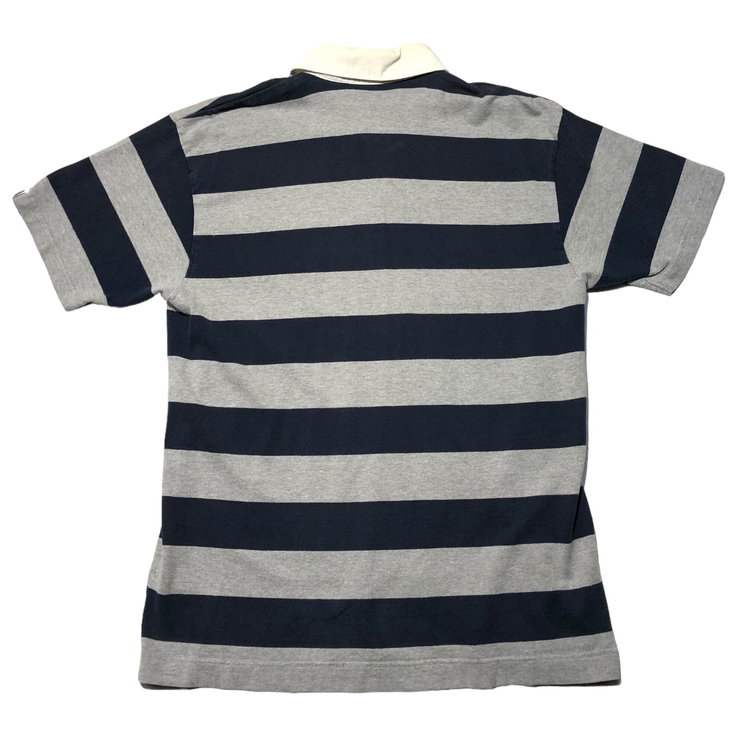 A BATHING APE(アベイシングエイプ) 00's One point logo border rugby shirt ワンポイント ロゴ ボーダー ラガー シャツ L グレー×ネイビー ポロシャツ