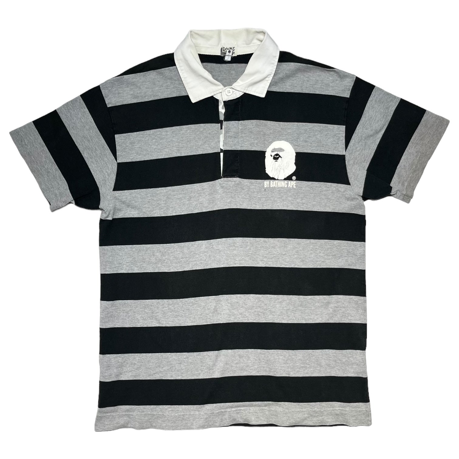 A BATHING APE(アベイシングエイプ) 00's rugby polo shirt ラガーポロシャツ 00年代製 L グレー×ブラック×ホワイト