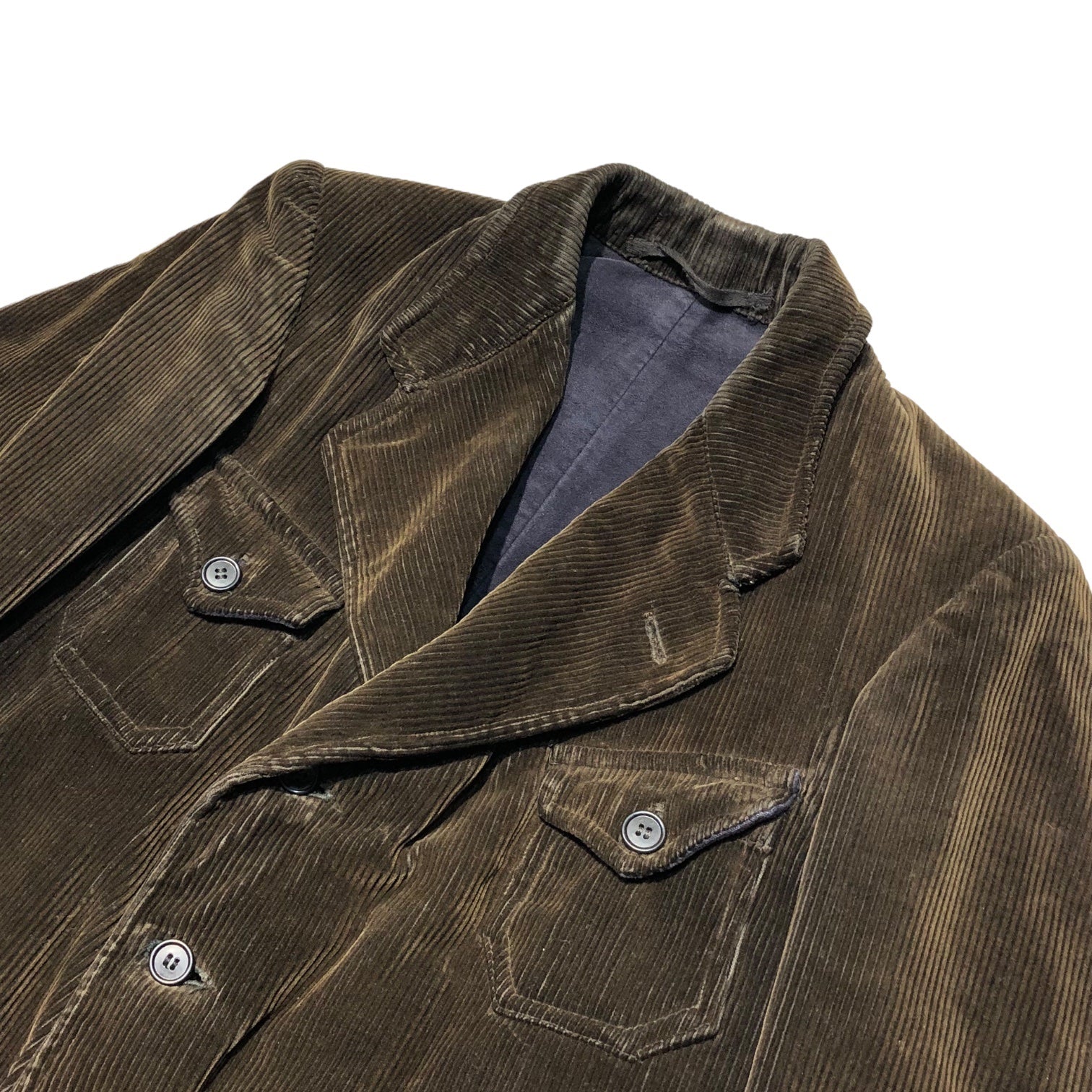 Euro vintage(ヨーロッパヴィンテージ) 50's Thick ribbed corduroy Lined black moleskin jacket 太畝コーデュロイ 裏地 ブラックモールスキン ジャケット 表記なし(XL程度) ブラウン プラスチックボタン ヴィンテージ ユーロ ワーク