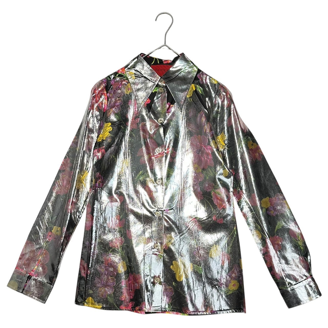 GUCCI(グッチ) 18SS All-over silk floral laminated long sleeve shirt シルク総花柄 ラミネート加工 長袖シャツ WJ0 506489 36(S程度) シルバー×ピンク アレッサンドロ・ミケーレ氏デザイン期