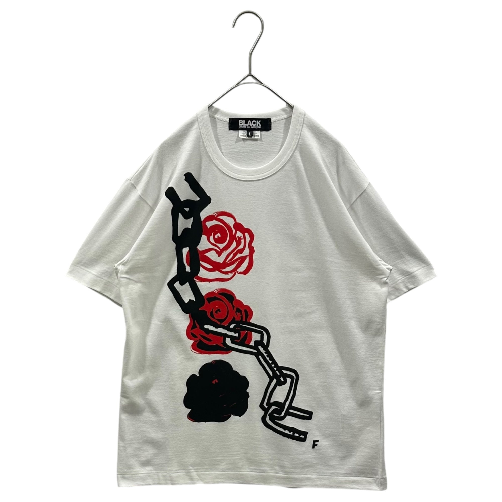 BLACK COMME des GARCONS(ブラックコムデギャルソン) 2017AW FILIP PAGOWSKI T-SHIRT フィリップ パゴウスキー Tシャツ 1T-T003 L ホワイト 薔薇 チェーン