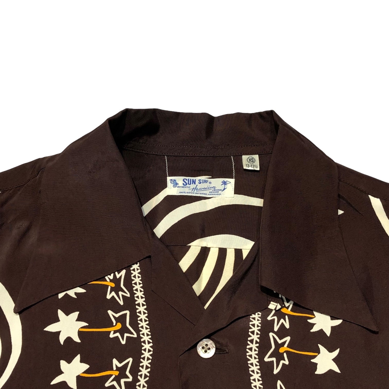 SUN SURF(サンサーフ東洋) 04's LONG TAILED COCK ALOHA SHIRTS アロハシャツ SS31599 XS ブラウン×アイボリー