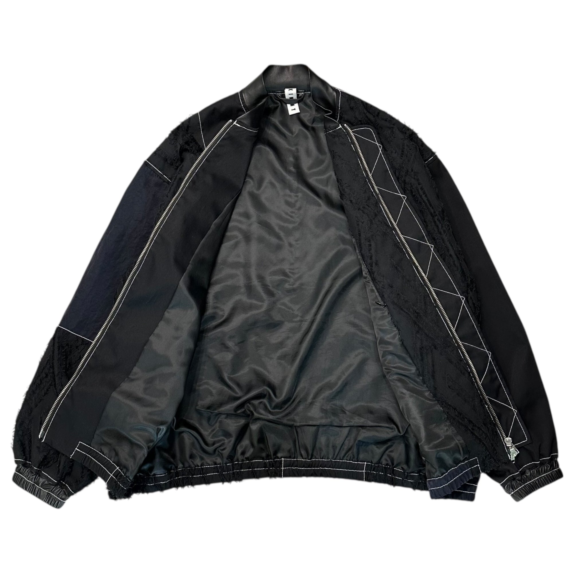 KIMMY(キミー) Mixed-Material Panel Bomber Jacket 異素材 切替 ボンバー ジャケット AW22-02 L ブラック×ネイビー ブルゾン
