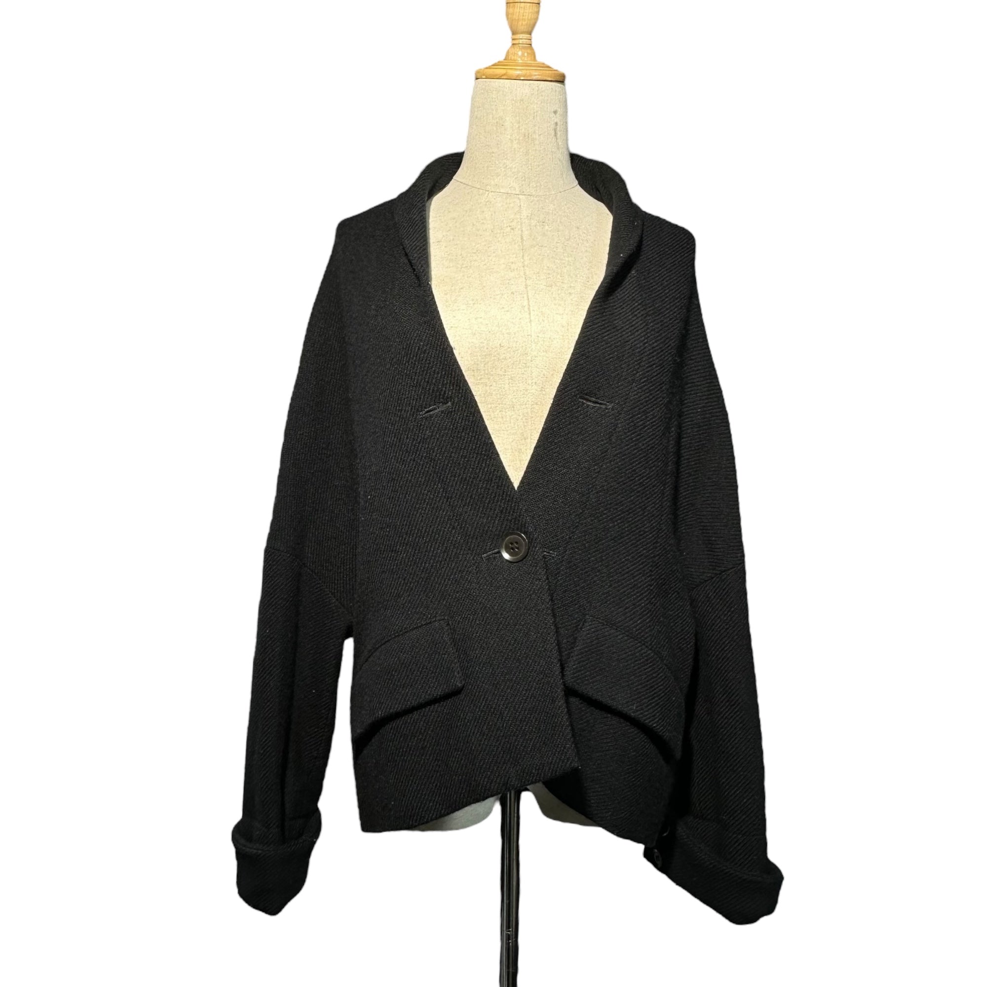 YOHJI YAMAMOTO+NOIR(ヨウジヤマモトプリュスノアール) Kimono-style L/S wool 1B jacket 着物 スタイル 長袖 ウール 1ボタン ジャケット NJ-J11-116 2(M程度) ブラック