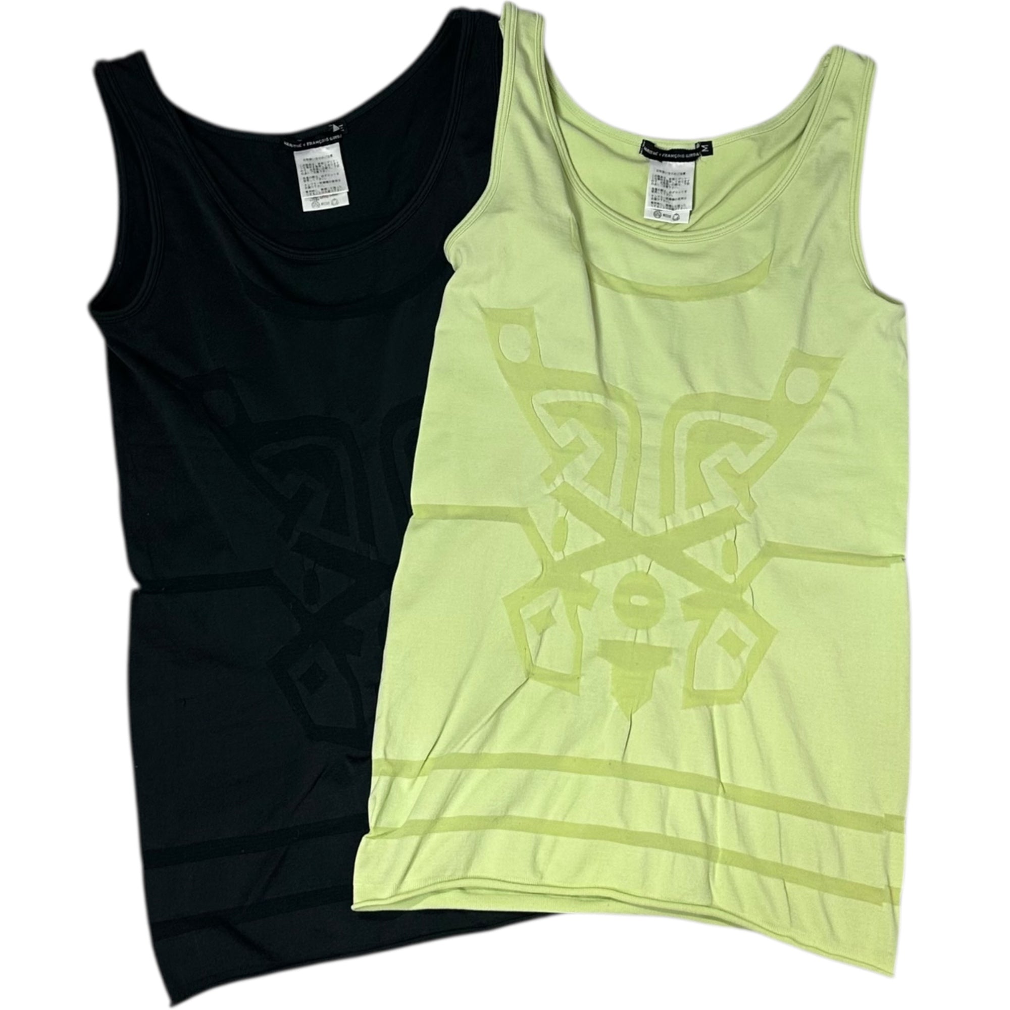 MARITHE FRANCOIS GIRBAUD(マリテフランソワジルボー) 00's Jacquard tank top ジャガード タンクトップ 2枚セット F5-6837 M グリーン×ライムグリーン Y2K