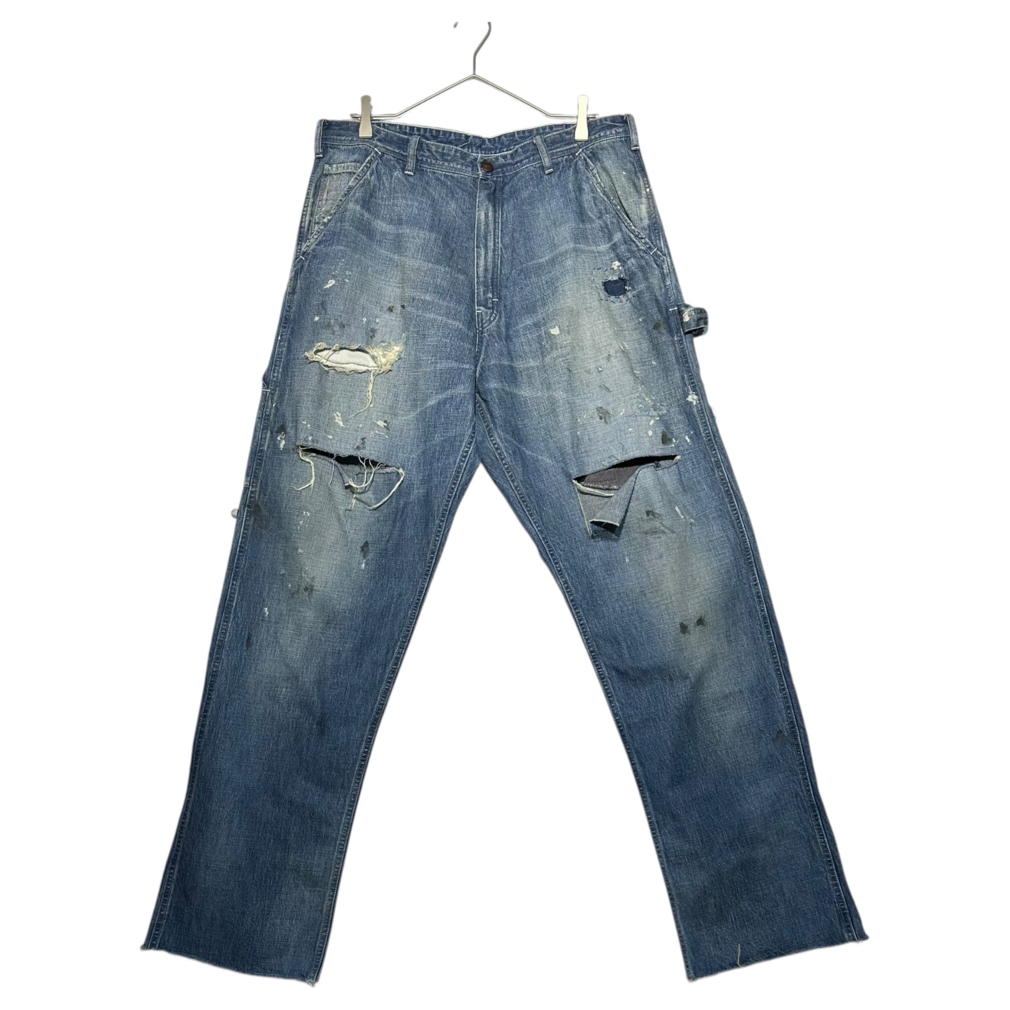 SAINT MICHAEL(セントマイケル) 24SS SAINT DENIM PANTS BLUE ダメージ 加工 ペインター デニム パンツ ジーンズ SM-YS8-0000-051 XL ライトインディゴ