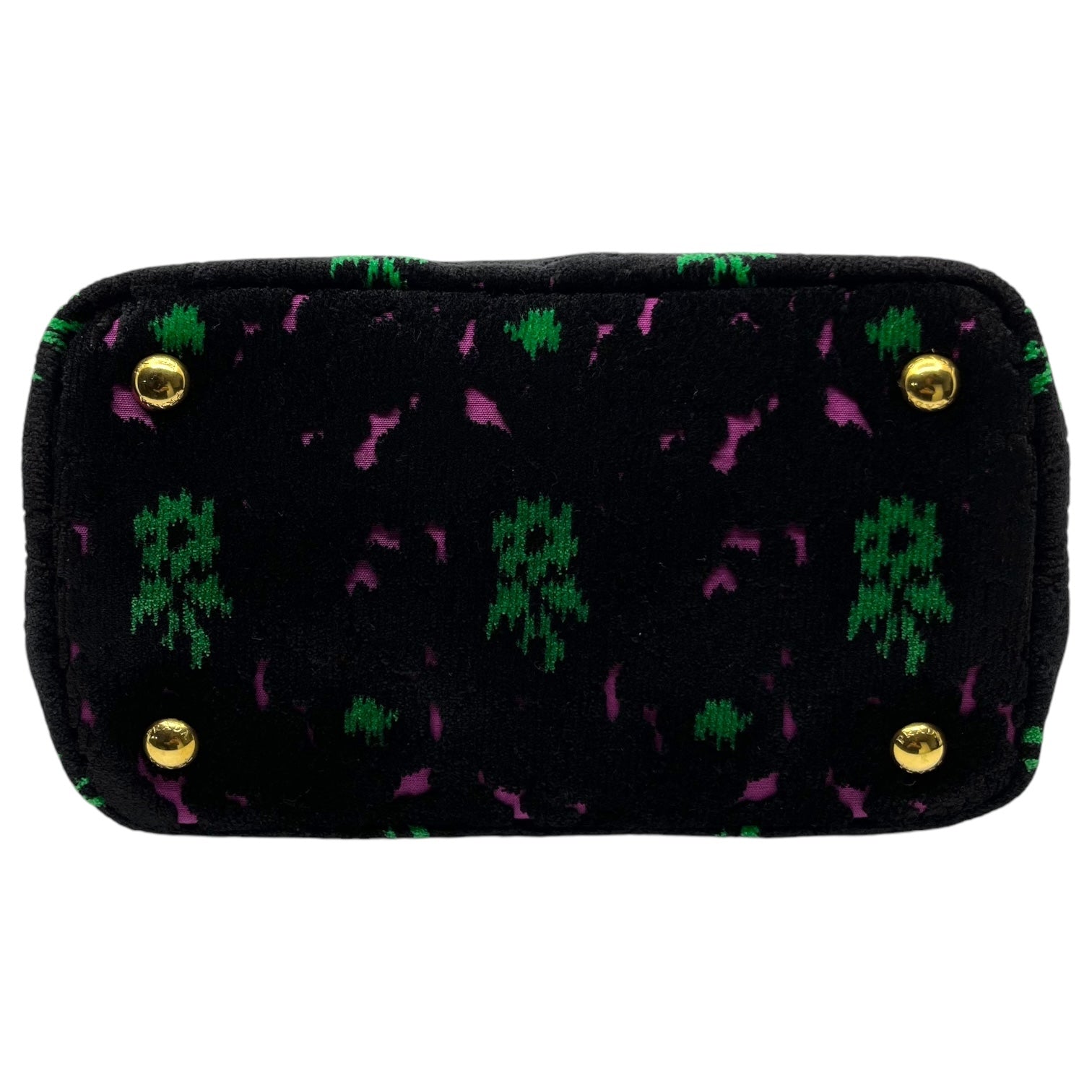 PRADA(プラダ) カナパトート ベロア 2WAY ショルダーバッグ 花柄 トートバッグ ベルベット 1BA038 ブラック×グリーン×ピンク