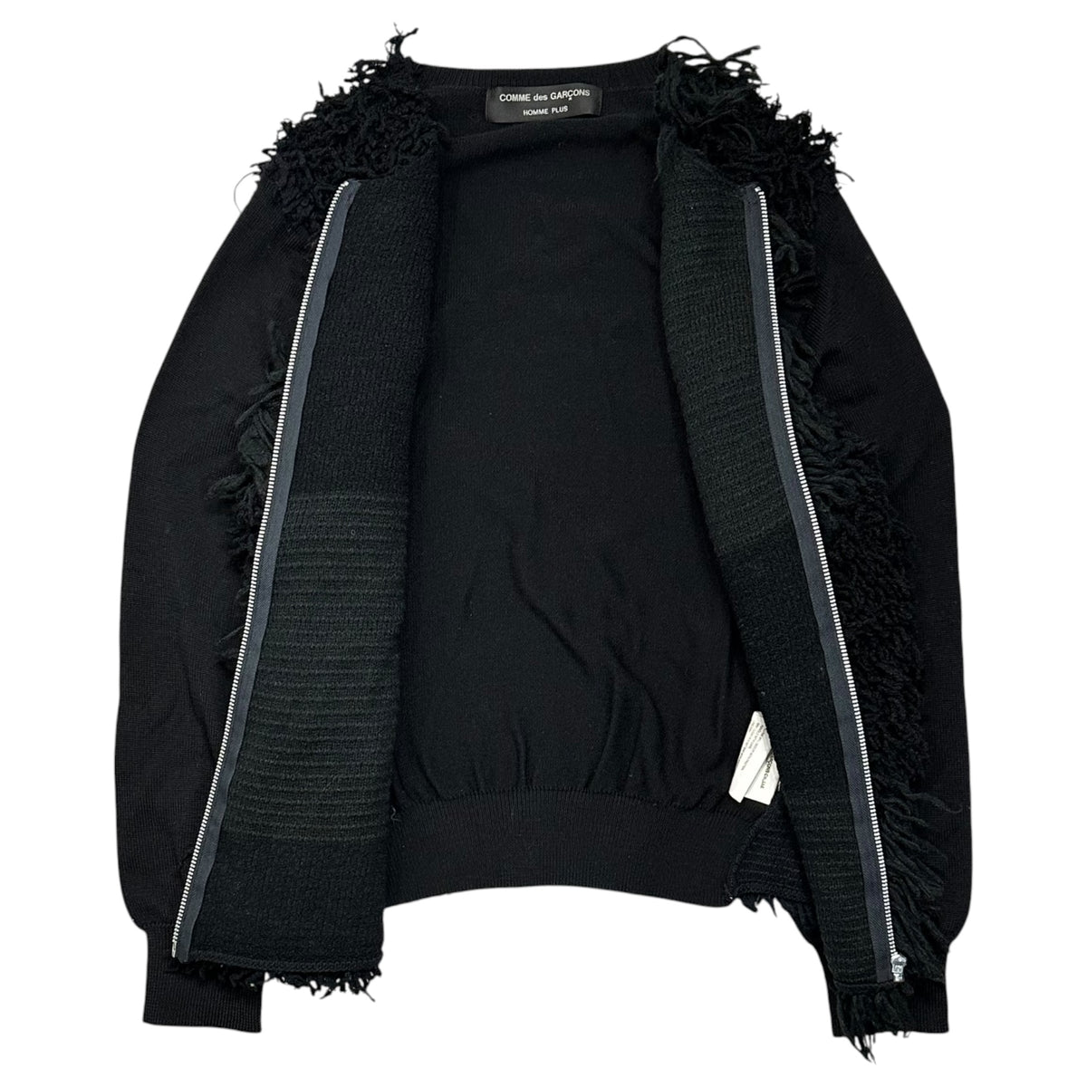 COMME des GARCONS HOMME PLUS(コムデギャルソンオムプリュス) 2002AW Front-Fringed Zip-Up Wool Cardigan フロント フリンジ ジップアップ ウール カーディガン PG-N030 M ブラック AD2002 00s アーカイブ 四つの黒期
