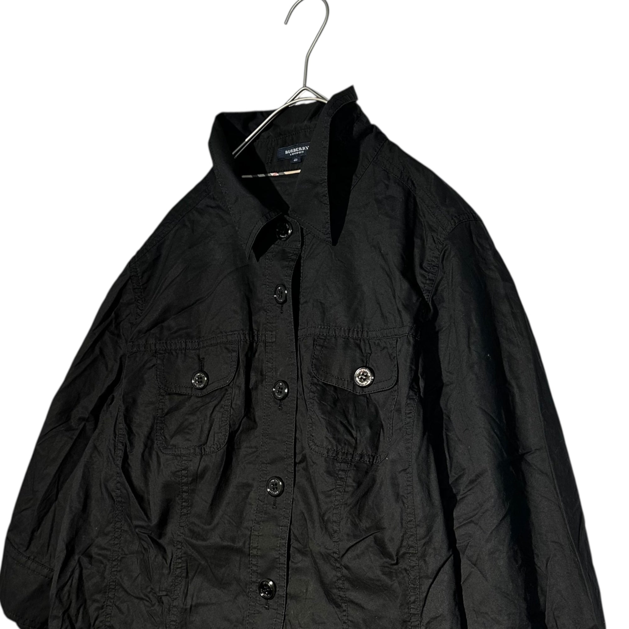 BURBERRY LONDON(バーバリーロンドン) Military Tailored Shirt with 3/4 Length Sleeves 七分袖 ミリタリー テイスト シャツ FEG43-538-10 46(S) ブラック