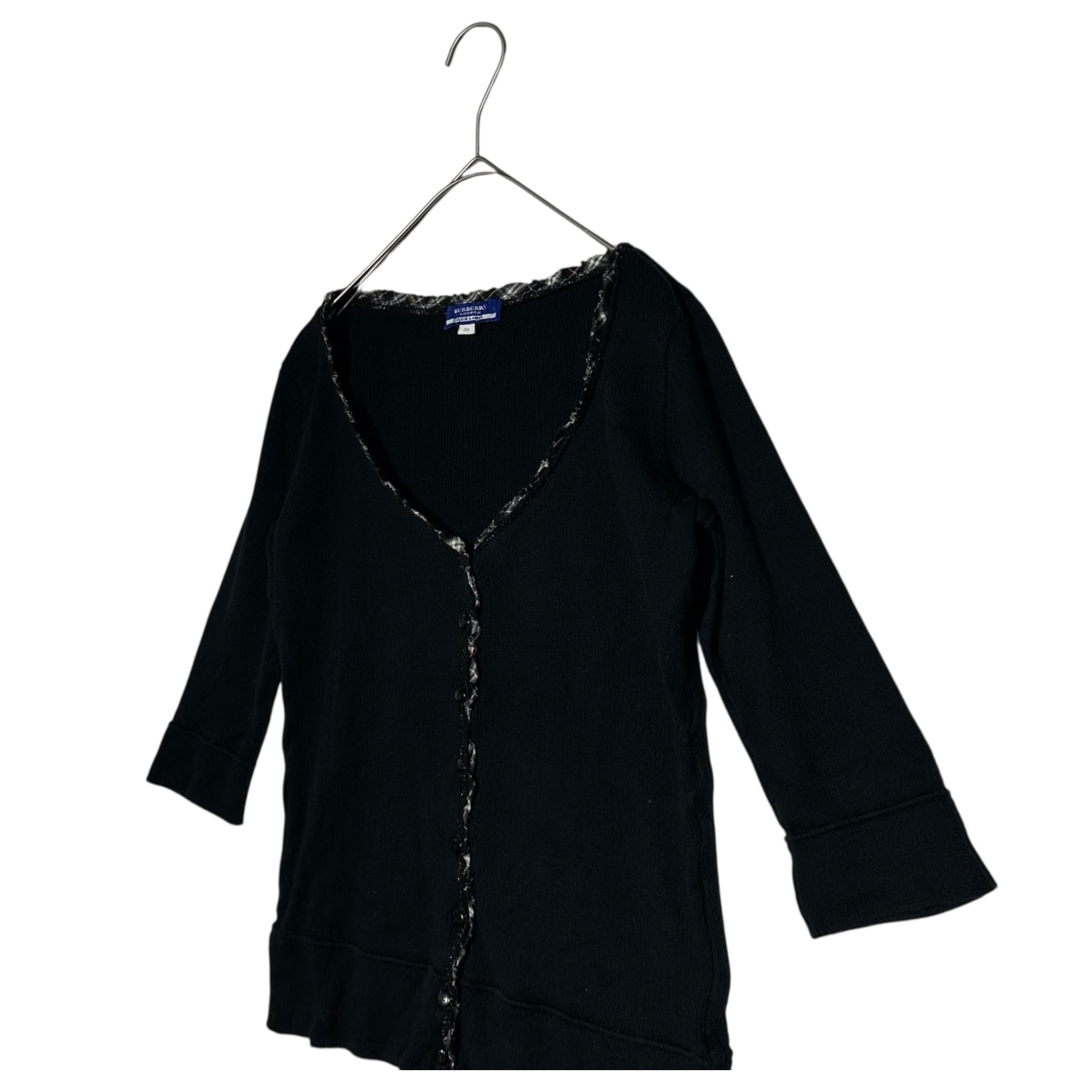 BURBERRY BLUE LABEL(バーバリーブルーレーベル) Front Frill 3/4 Length Sleeve Knit Cardigan フロント フリル 7分袖 ニット カーディガン FBF03-555-09 38(M程度) ブラック