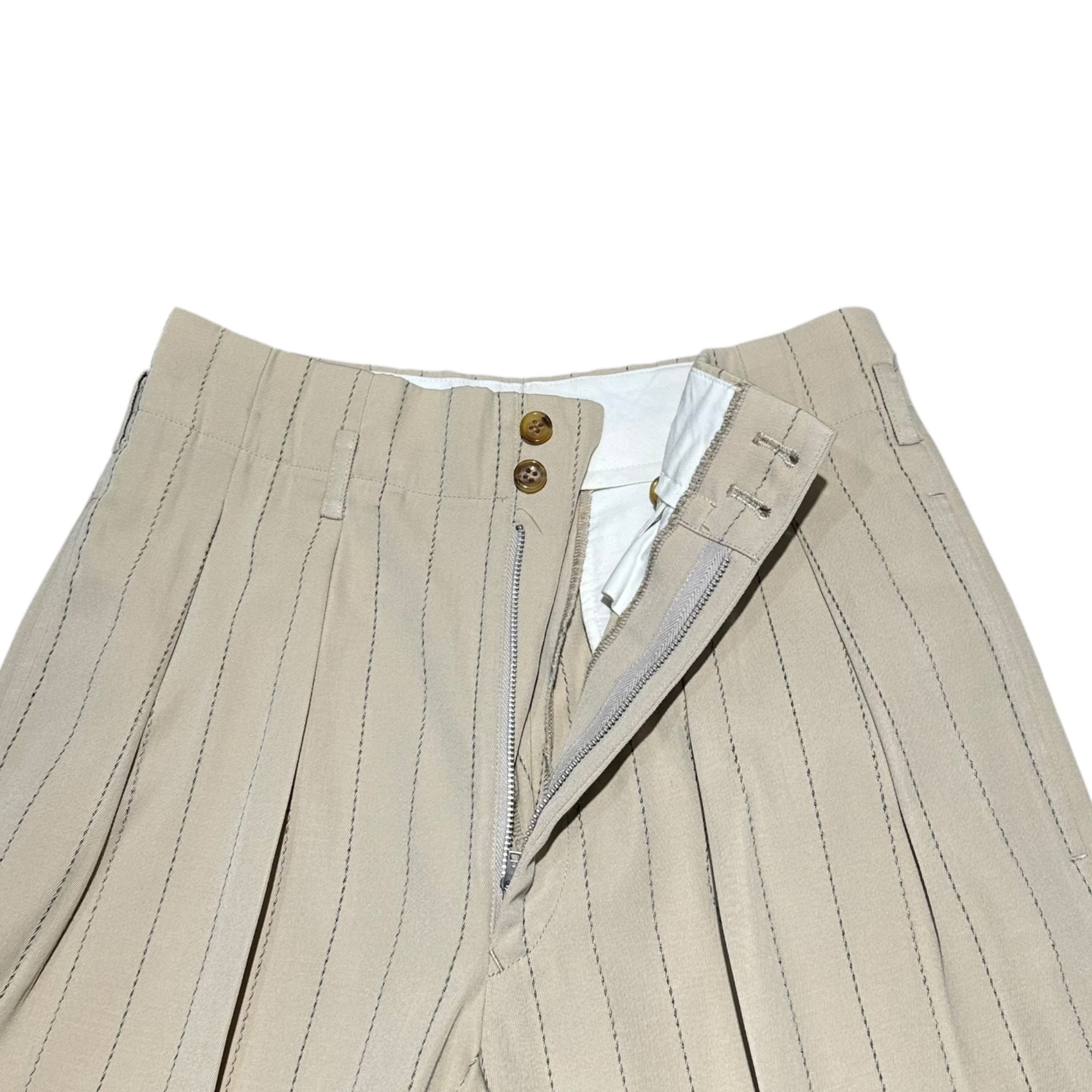 COMME des GARCONS HOMME PLUS(コムデギャルソンオムプリュス) 90SS Ac/Co 4B Stripe Set upアセテート コットン 3B ストライプ テーラード ジャケット セットアップ PJ・11027S S ベージュ AD1989 スラックス パンツ