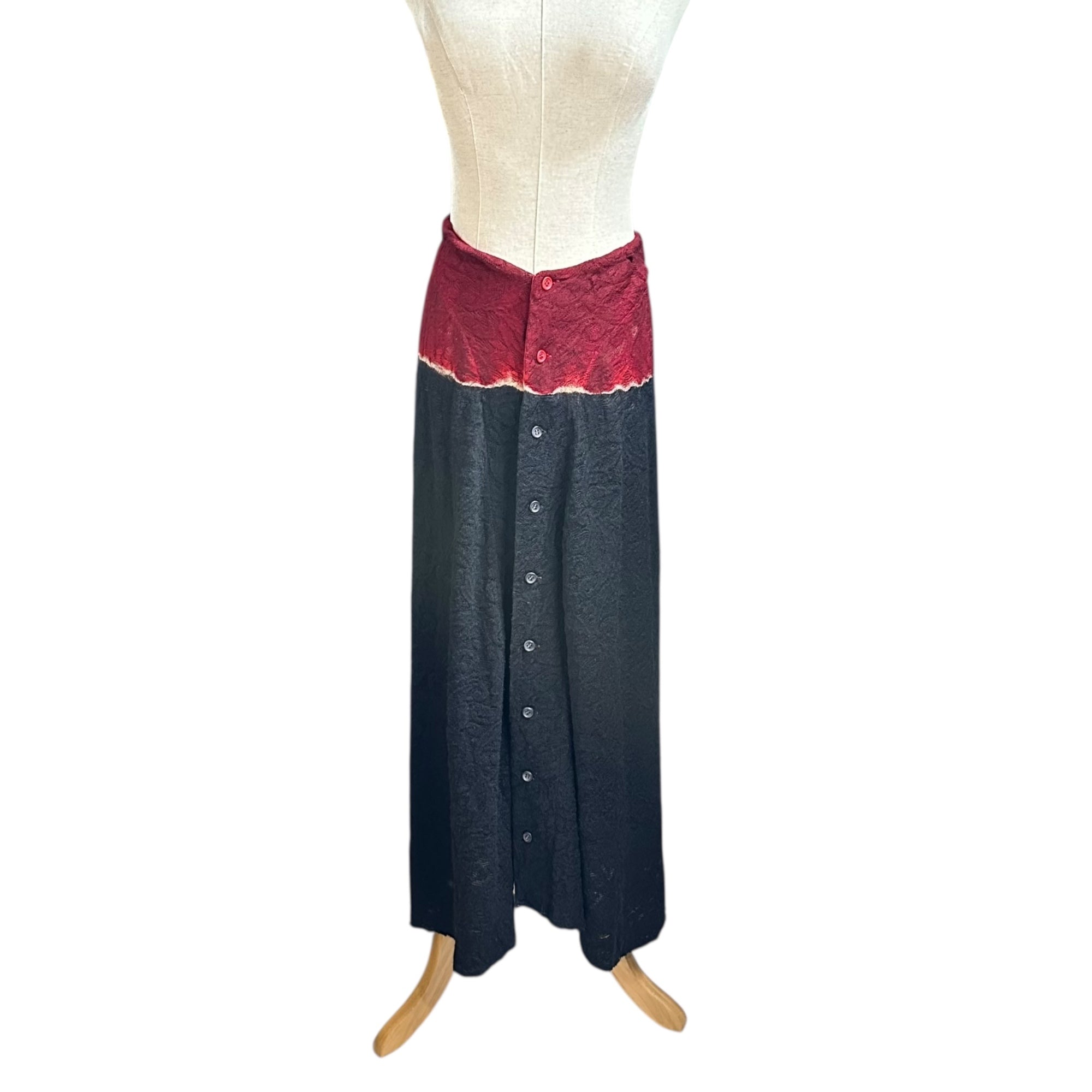Y's(ワイズ) Front Button Bicolor Lace Long Skirt フロント ボタン バイカラー レース ロング スカート YU-S15-523 3(L程度) ブラック×レッド