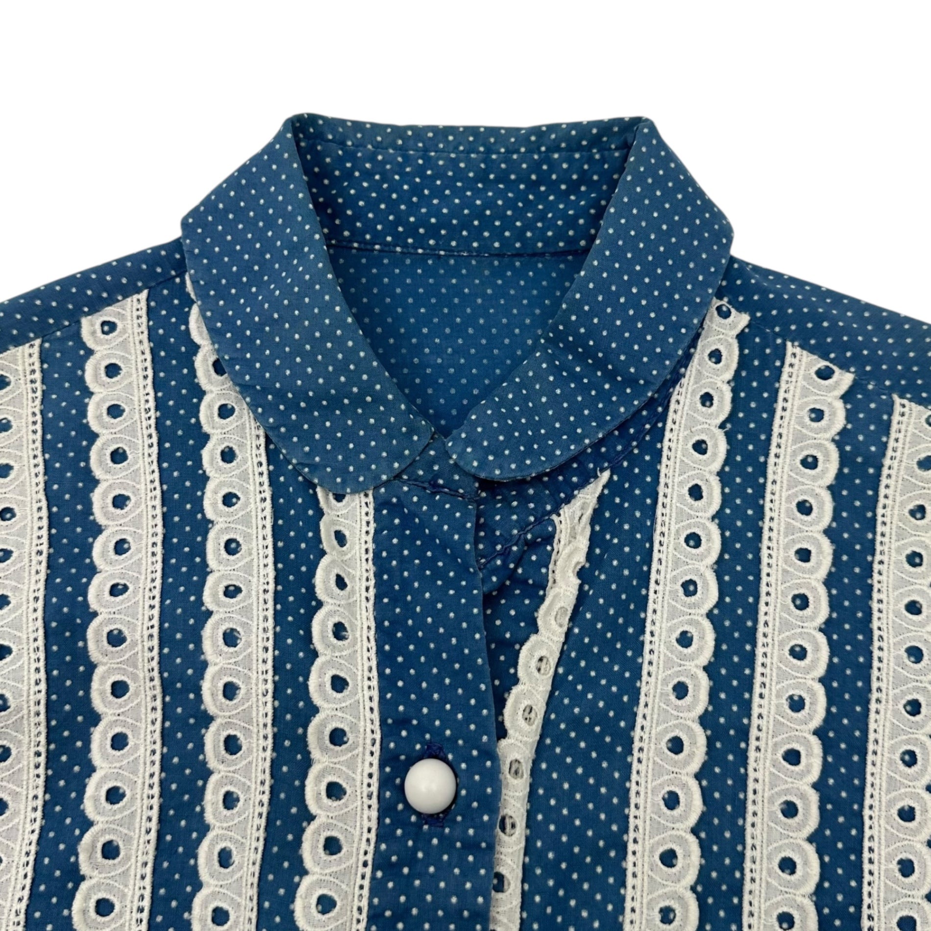 VINTAGE(ヴィンテージ) 60's glen of michigan Dot Pattern Lace Round Collar Blouse ドット柄 レース 丸襟 ブラウス 表記無(S~M程度) ブルー×ホワイト 推定60年代