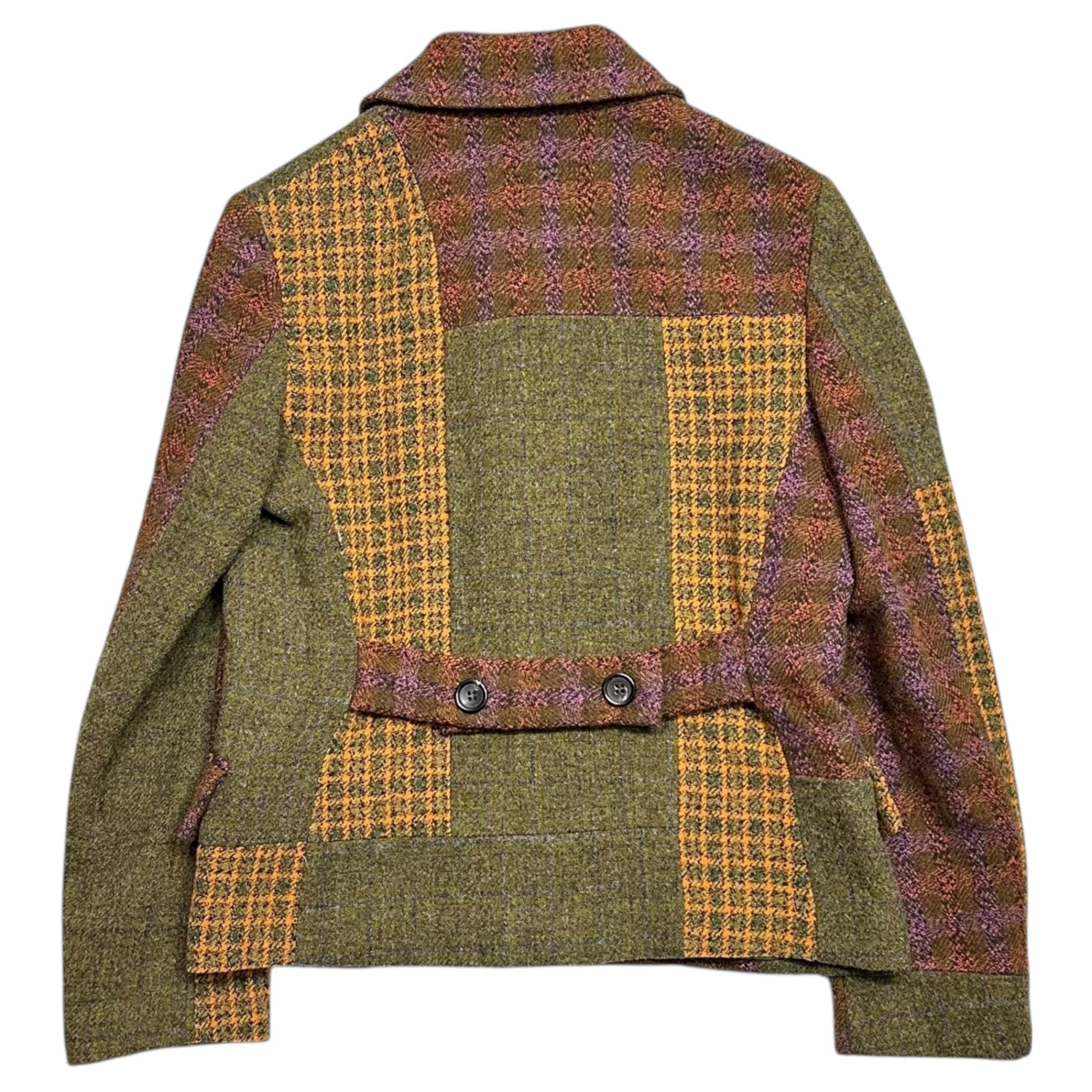 tricot COMME des GARCONS(トリココムデギャルソン) 01AW Random Check Wool Tweed 4-Button Jacket ランダムチェック ウール ツイード 4ボタン ジャケット TD-J002 M ブラウン×カーキ×オレンジ AD2001 アーカイブ