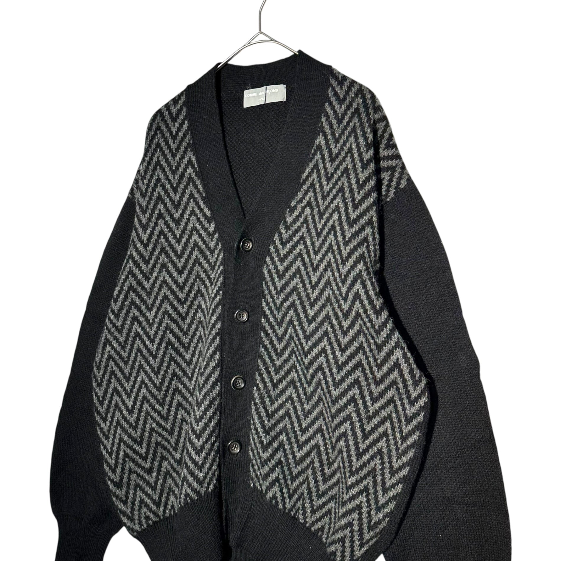 COMME des GARCONS HOMME(コムデギャルソンオム) 80's Front herringbone button cardigan 80年代 フロント ヘリンボーン ボタン カーディガン 川久保玲 本人期 HN-080070 FREE ブラック×グレー AD表記無し 1980年代製造品 稀少